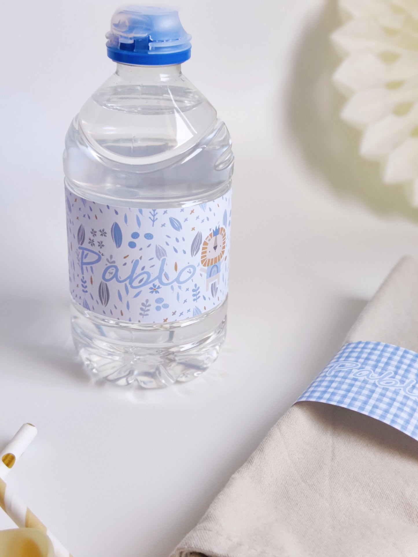 Pack x 10 Fajas para botellas de agua personalizadas Bautizo