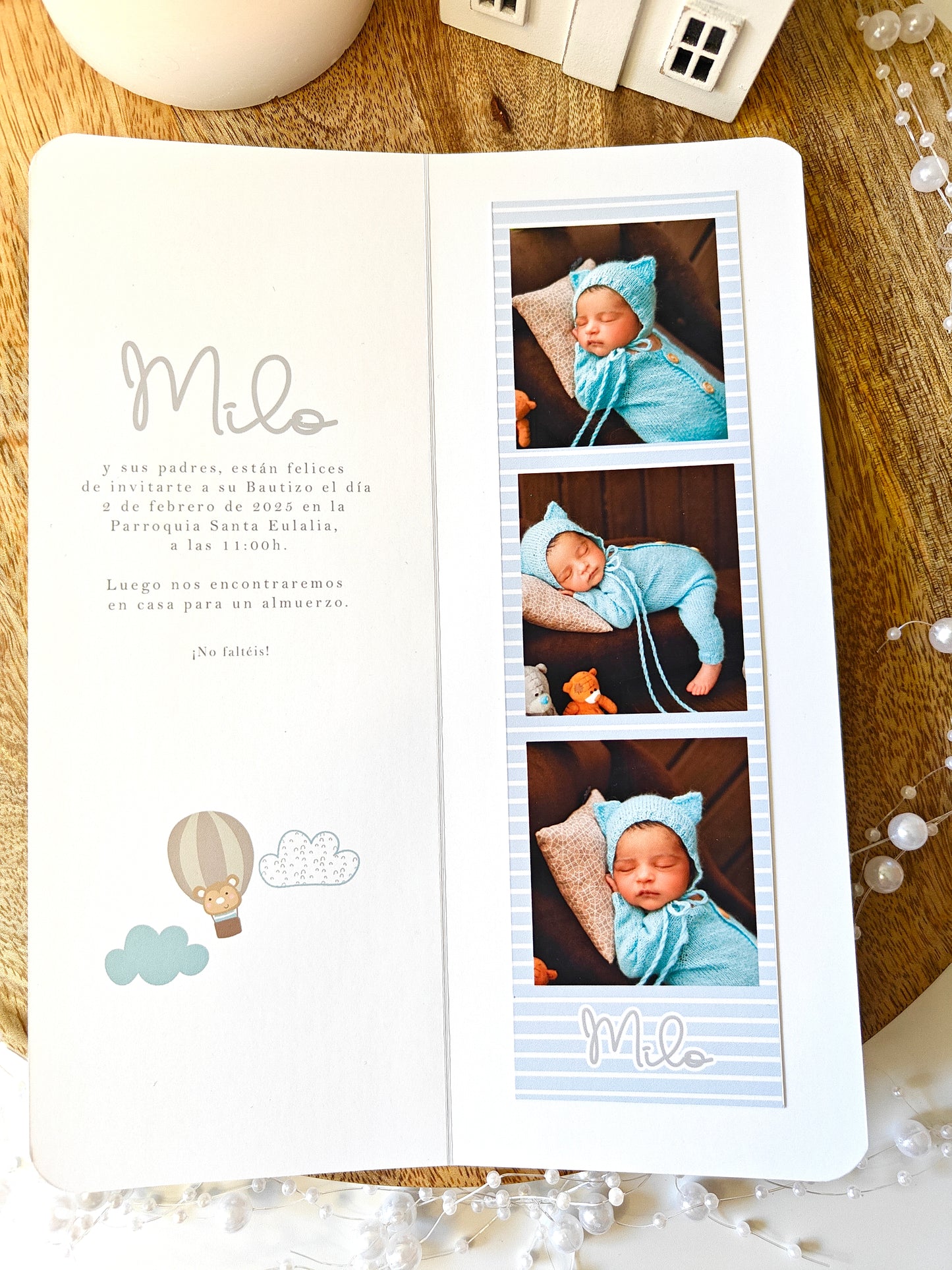 Invitación Recordatorio con fotos personalizada Bautizo COLECCIÓN BALLÓN