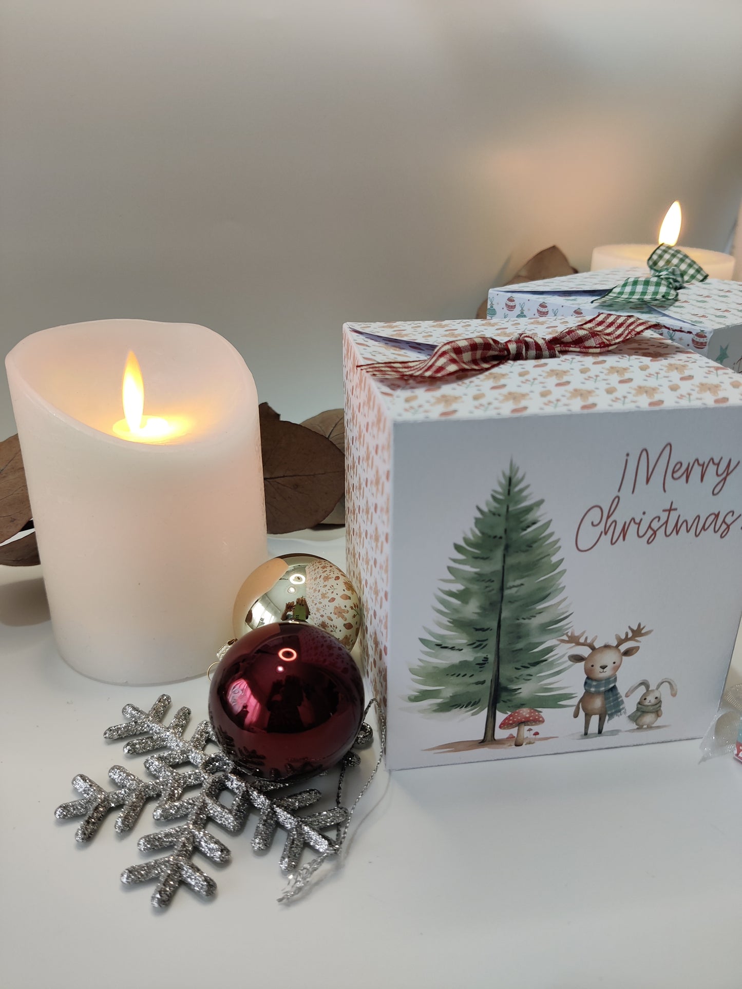 Caja cubo con lazo Navidad