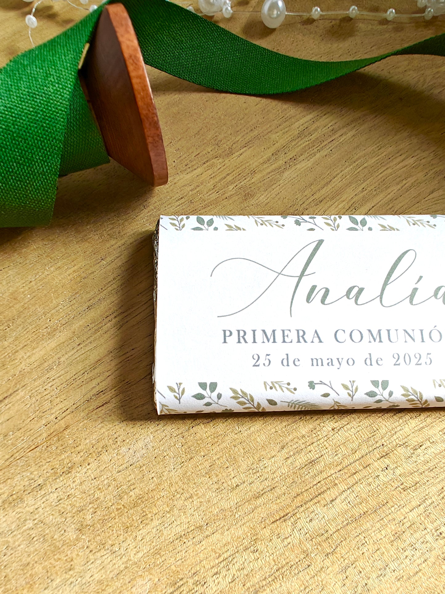 Chocolatina personalizada 20g. Comunión COLECCIÓN FLOWER GREEN