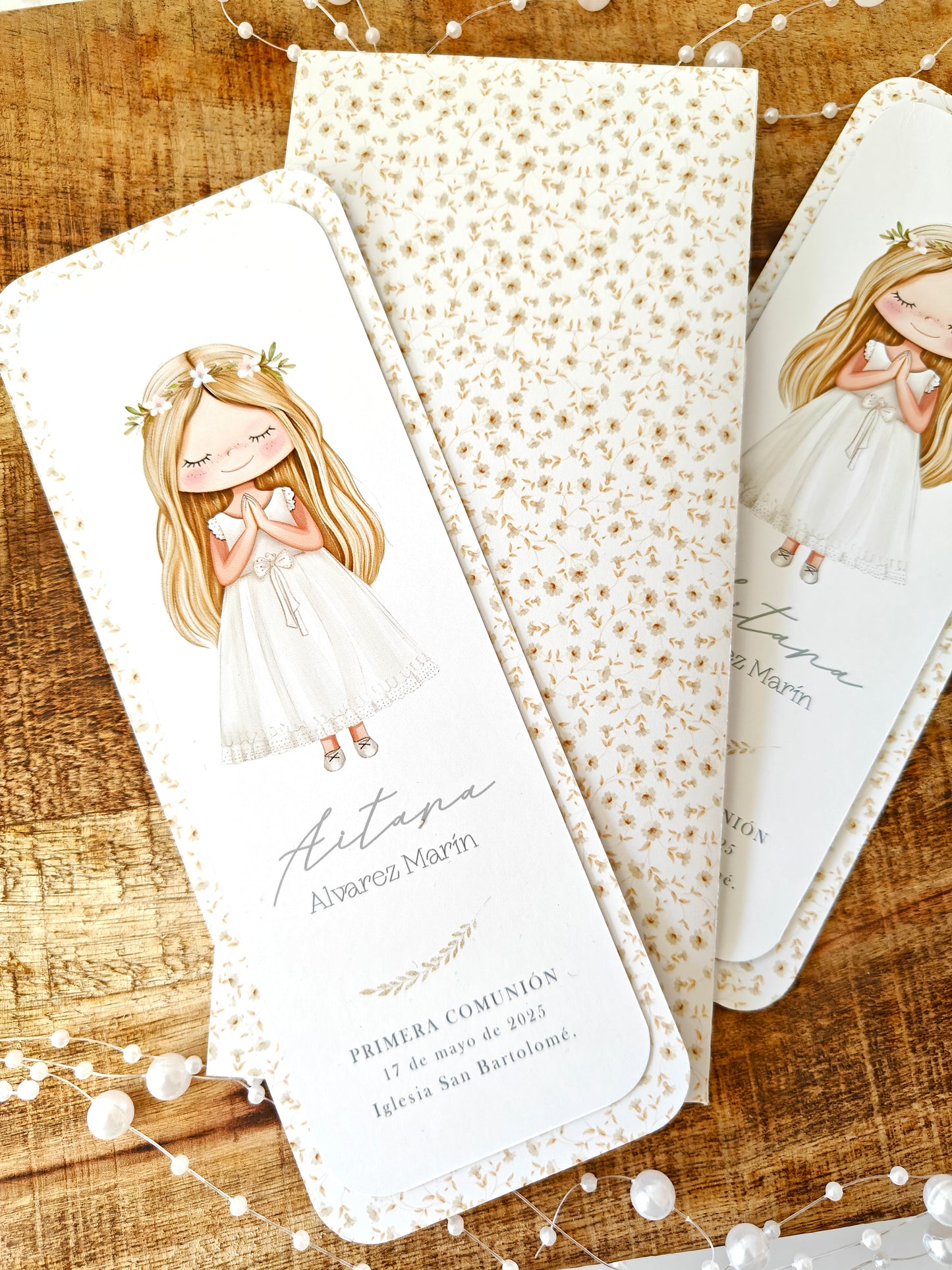 Recordatorio / Punto de libro personalizado Comunión COLECCIÓN CAMOMILE