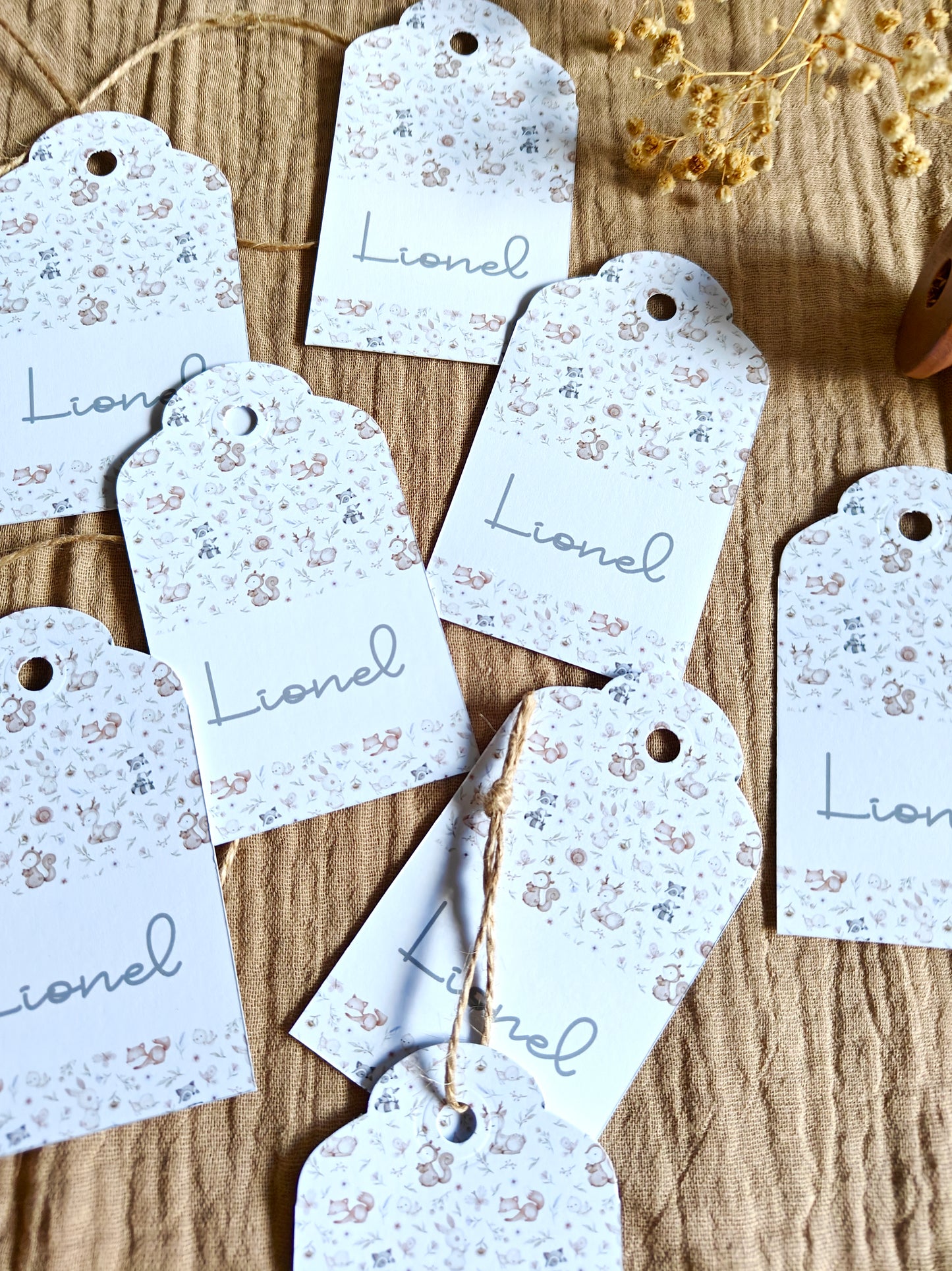Pack x 15 Etiquetas personalizadas Bautizo COLECCIÓN WOODLAND