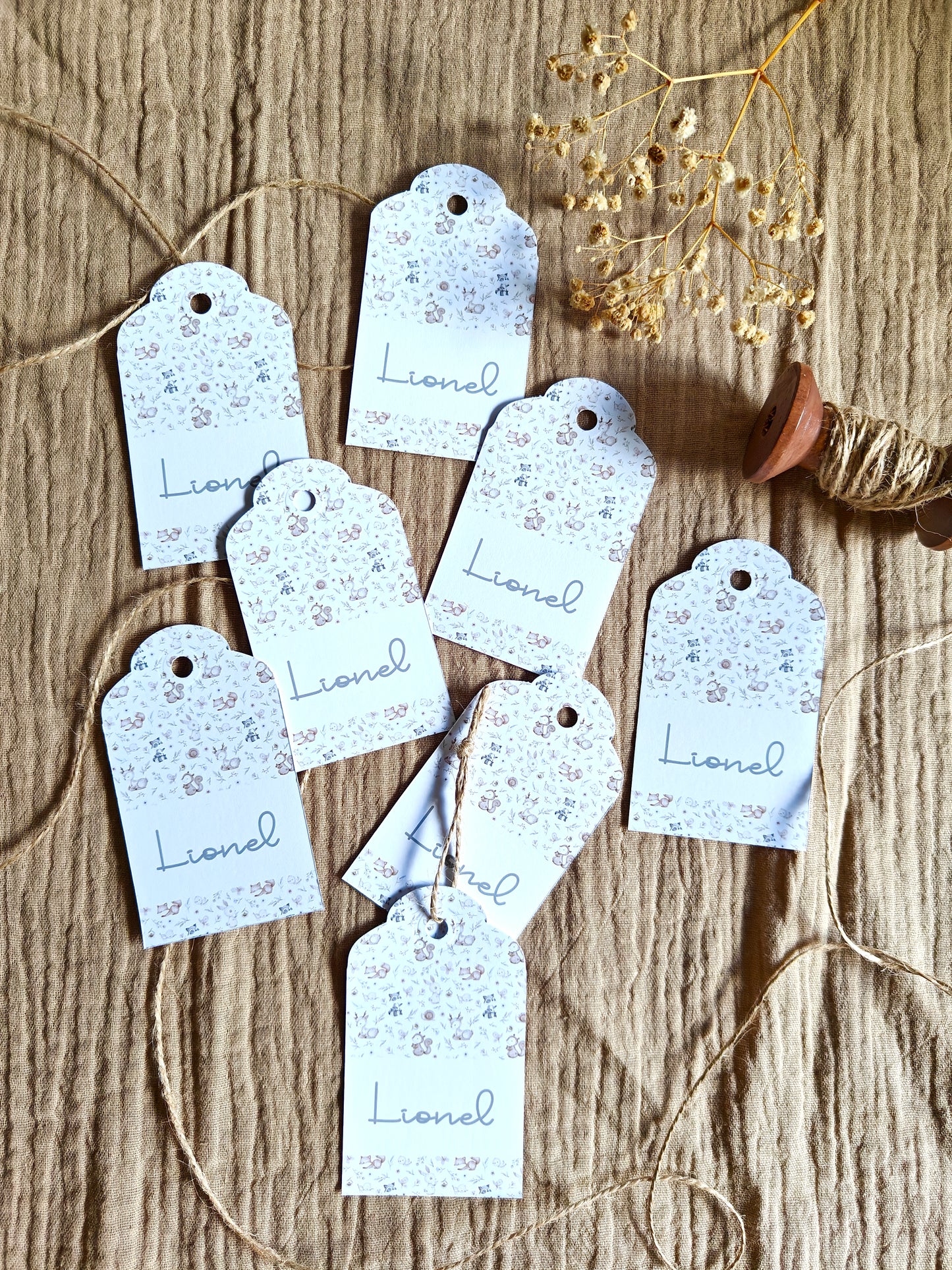 Pack x 15 Etiquetas personalizadas Bautizo COLECCIÓN WOODLAND