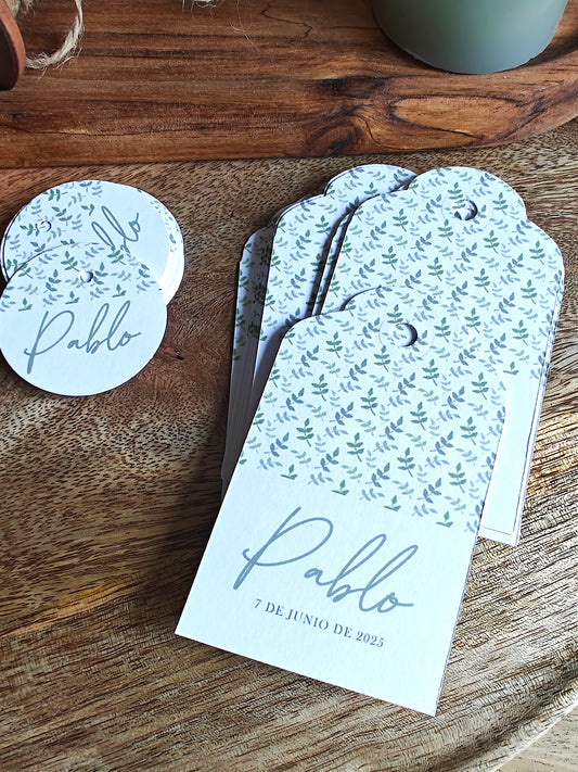 Pack Etiquetas personalizadas Bautizo COLECCIÓN HOJITAS