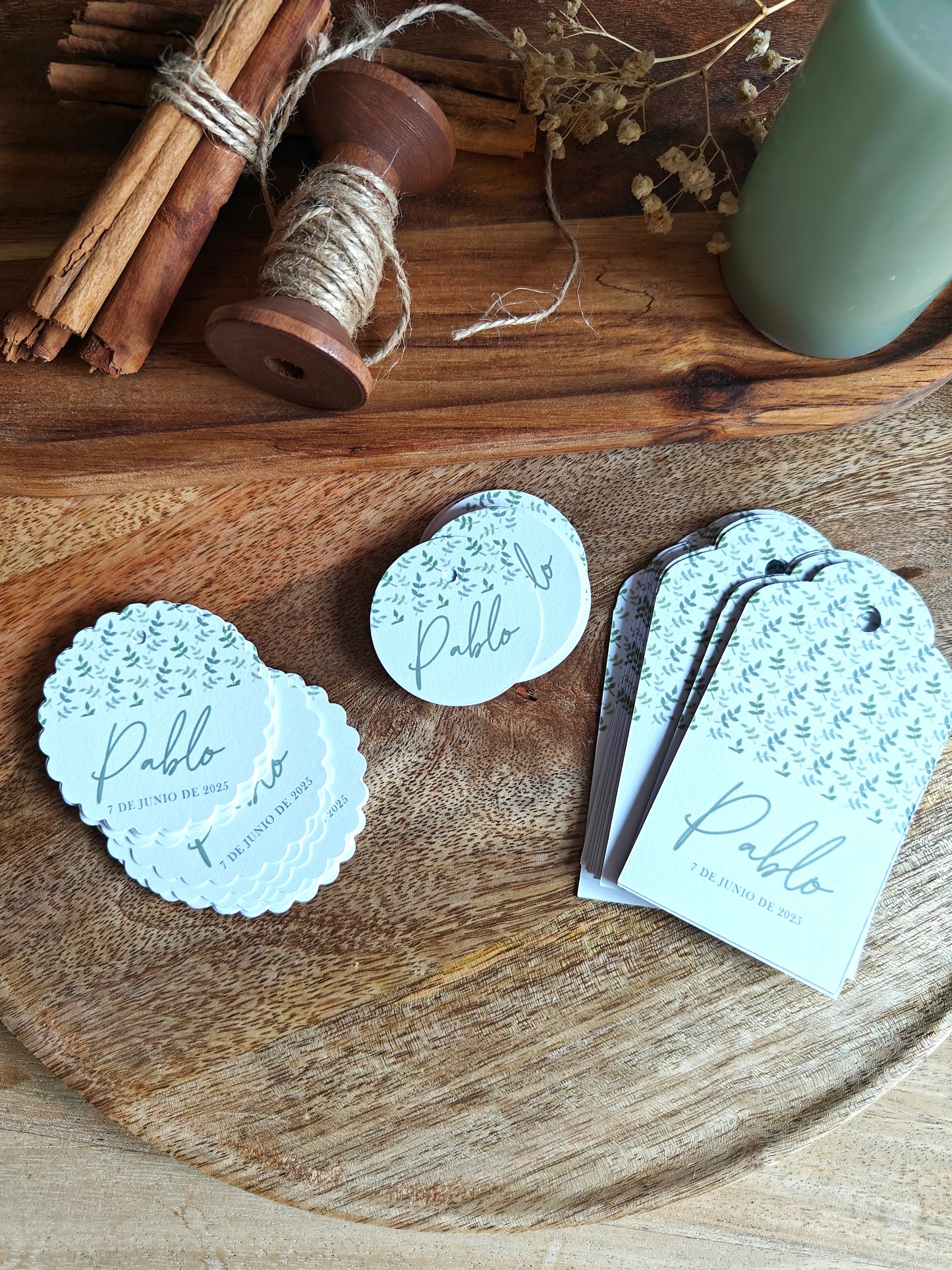 Pack Etiquetas personalizadas Bautizo COLECCIÓN HOJITAS