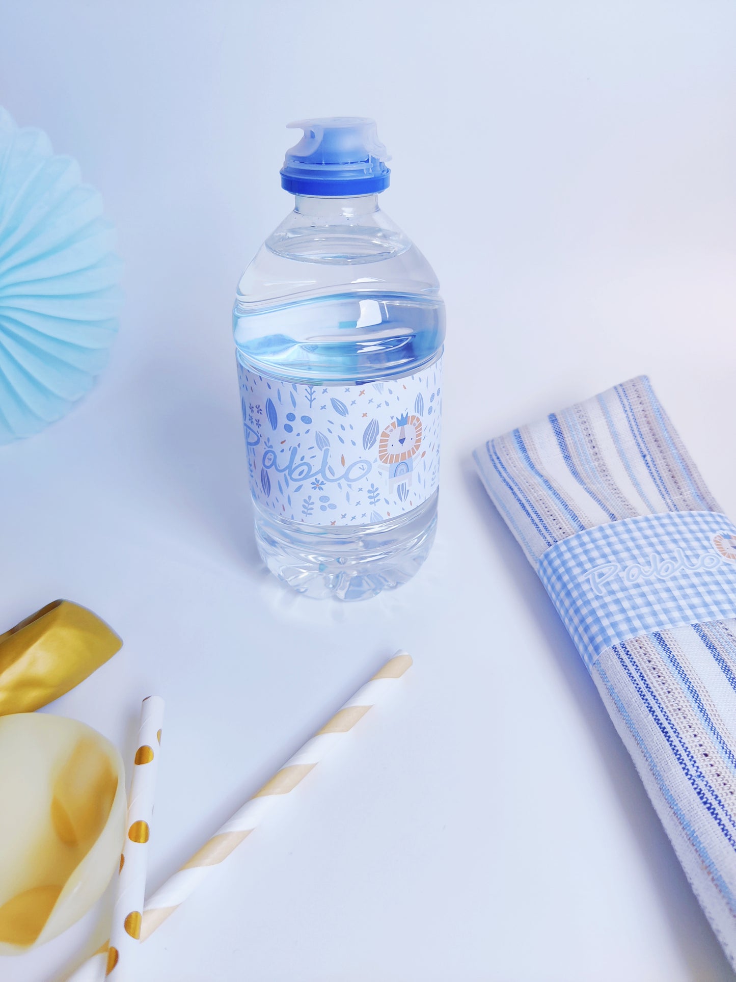 Pack x 10 Fajas para botellas de agua personalizadas Bautizo