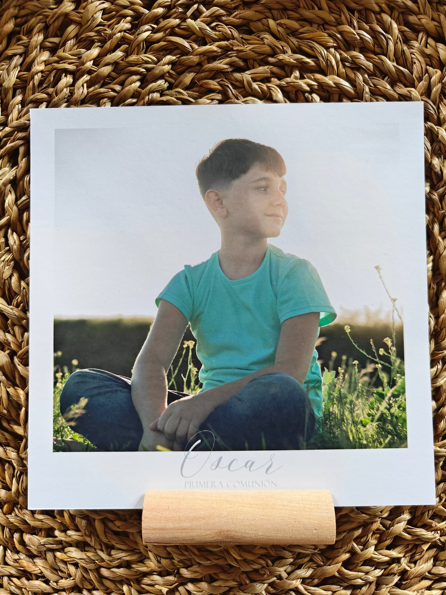 Recordatorio Polaroid con soporte madera, personalizado Comunión COLECCIÓN VERONA