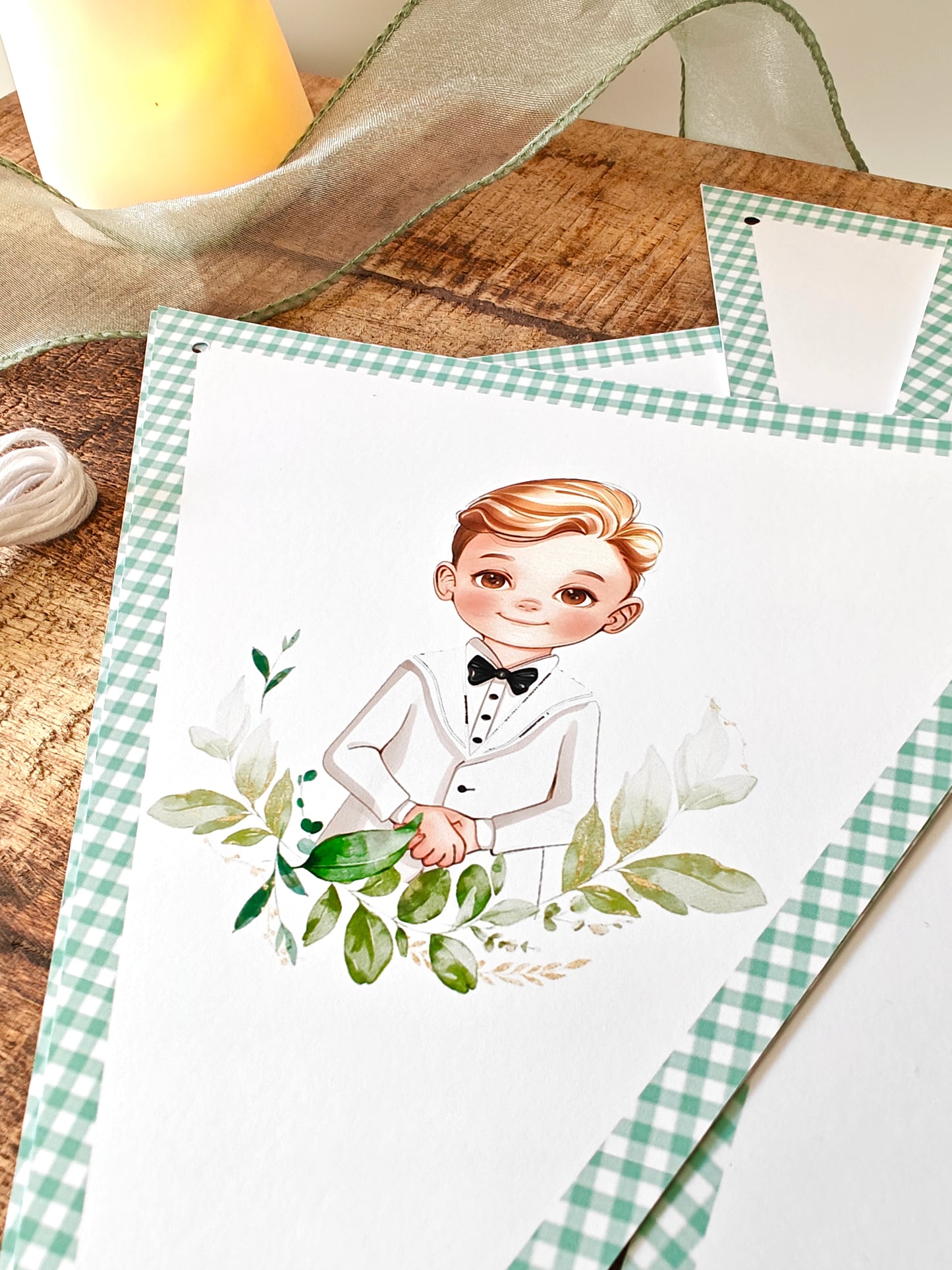 Guirnalda de papel personalizada Comunión COLECCIÓN EUCALIPTO