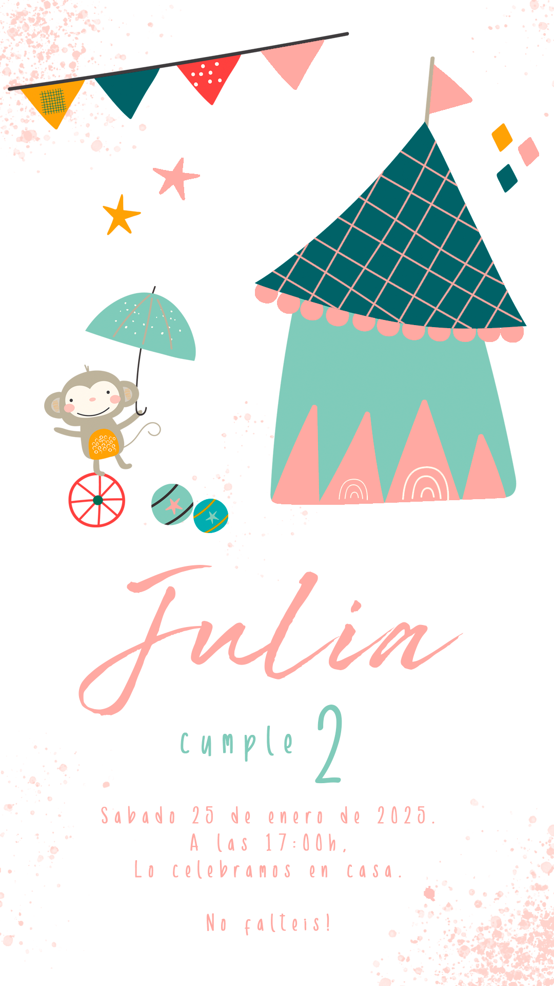 Pack decoración, papelería y detalles Festejos y cumpleaños CIRCUS FUN (con chocolatina)