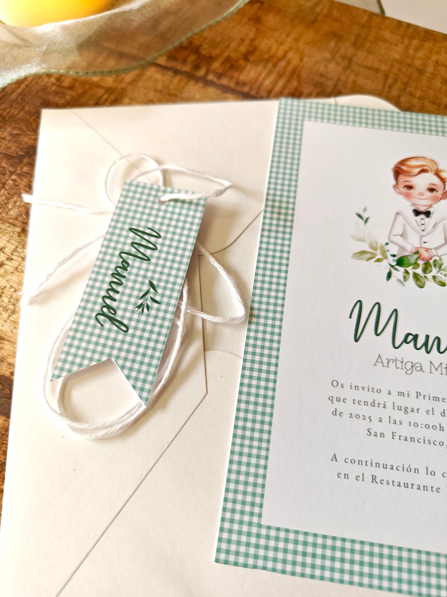Invitación impresa personalizada Comunión COLECCIÓN EUCALIPTO