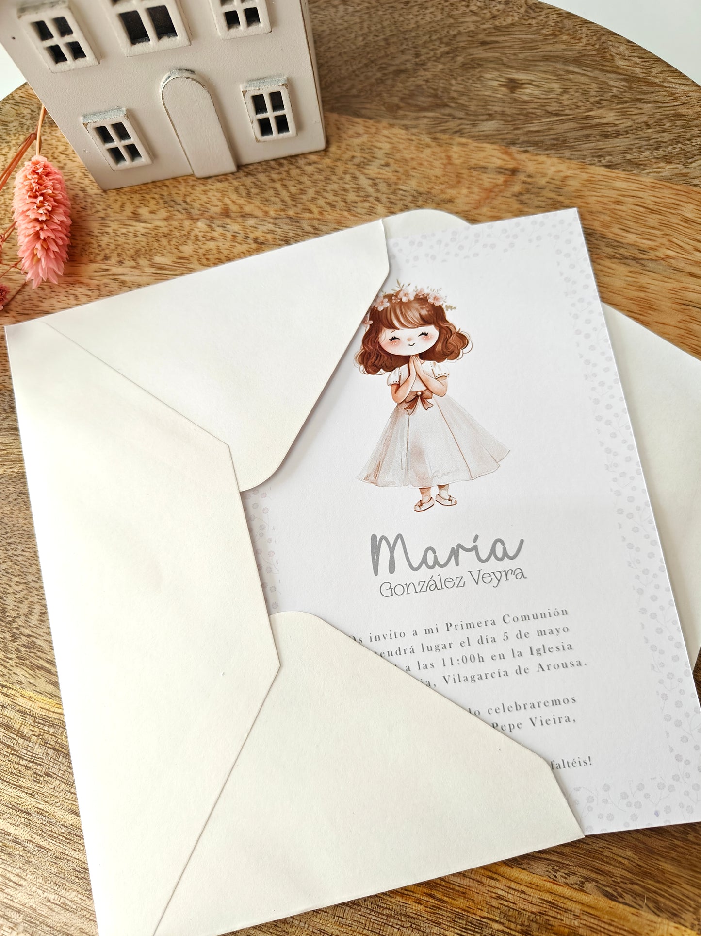 Invitación impresa personalizada Comunión COLECCIÓN ROSA