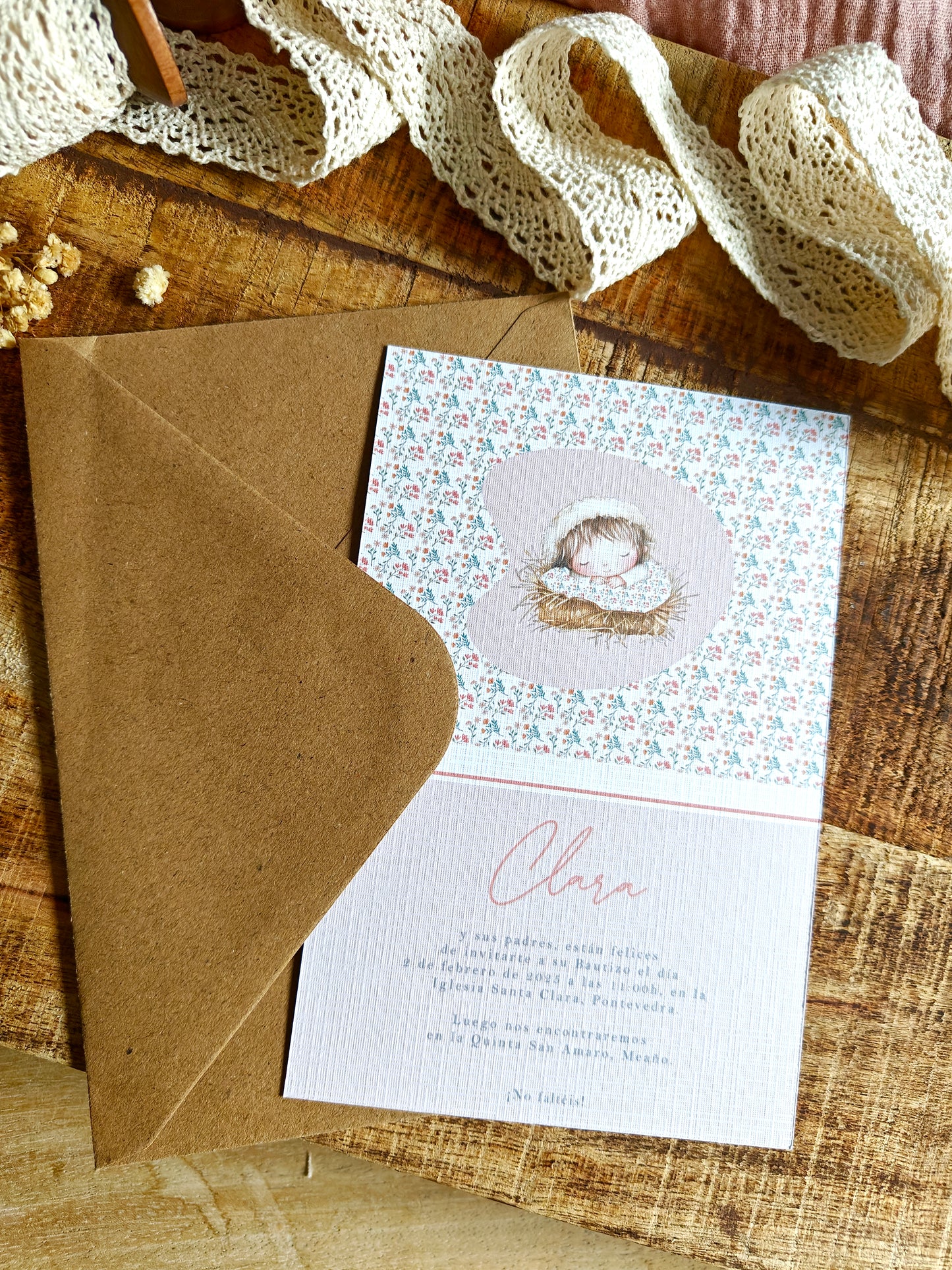 Invitación impresa personalizada Bautizo COLECCIÓN BABY GIRL