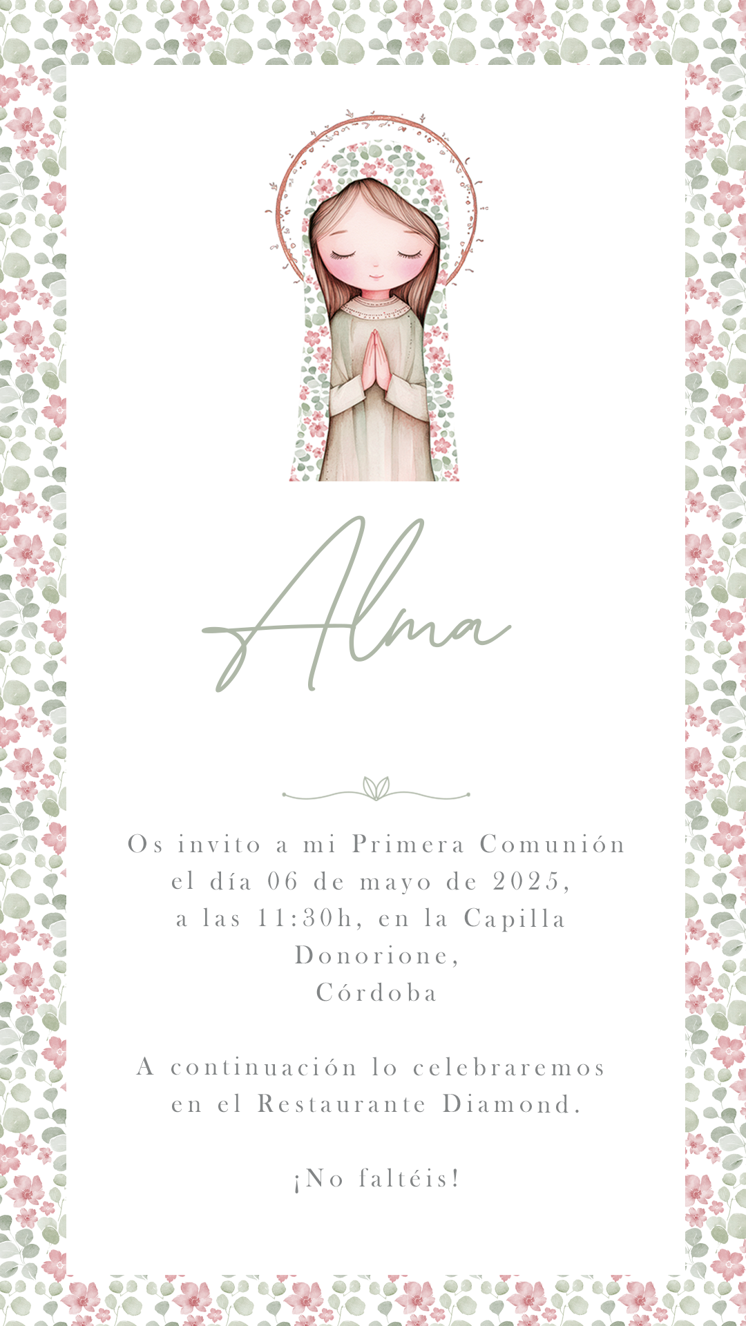 Invitación digital personalizada Comunión VIRGENCITA