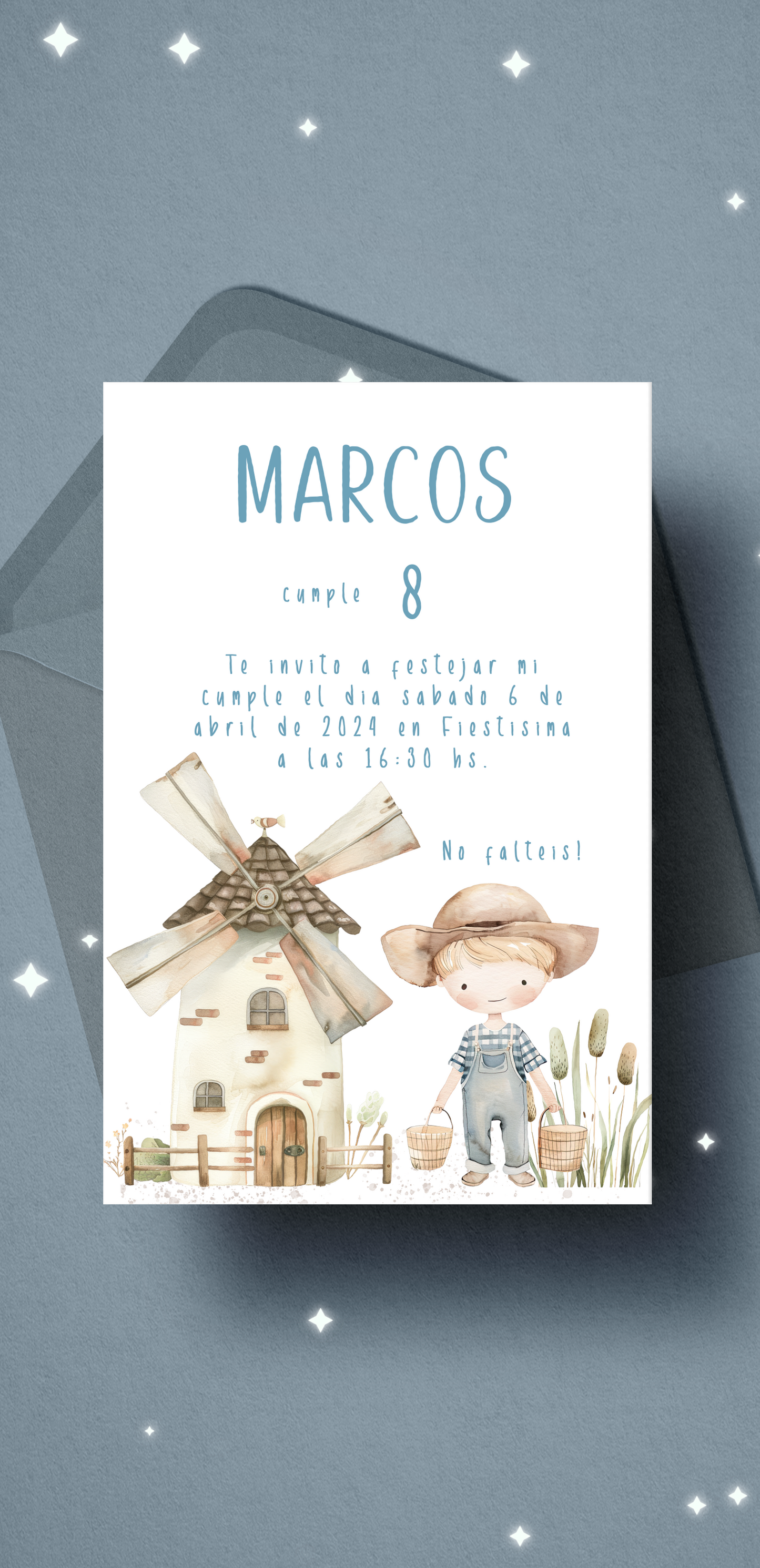 Invitación digital personalizada Festejos y cumpleaños (fondo sobre)