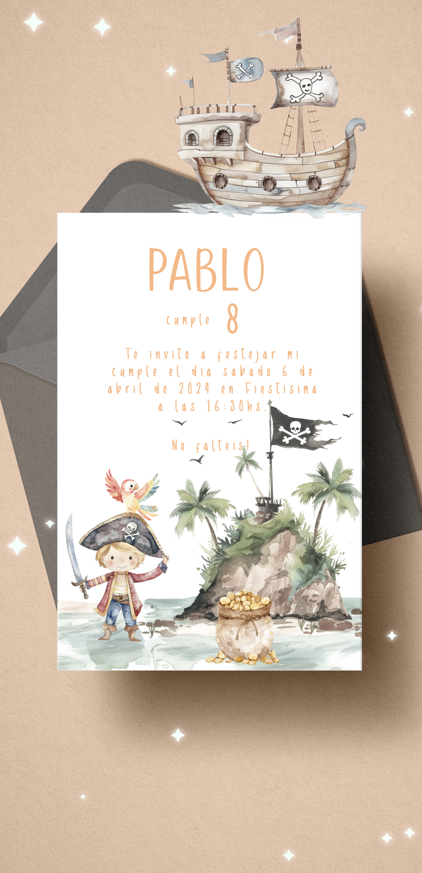 Invitación digital personalizada Festejos y cumpleaños (fondo sobre)