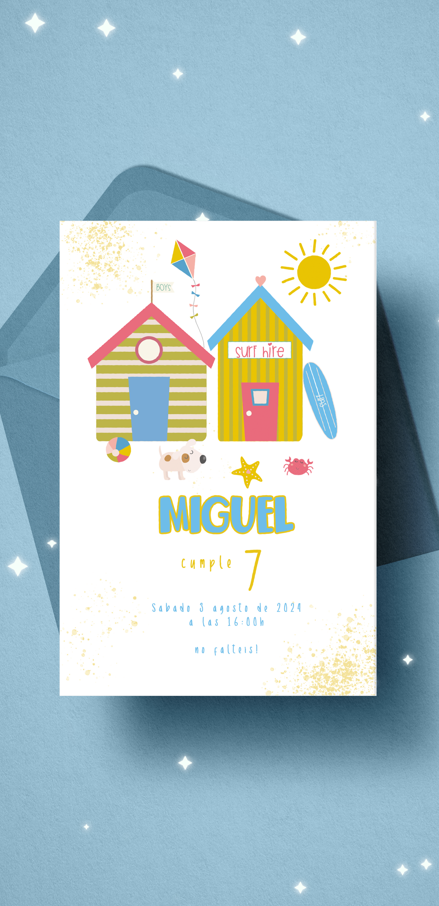Invitación digital personalizada Festejos y cumpleaños (fondo sobre)