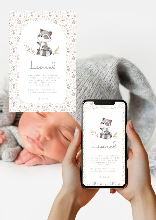 Invitación digital personalizada Bautizo COLECCIÓN WOODLAND