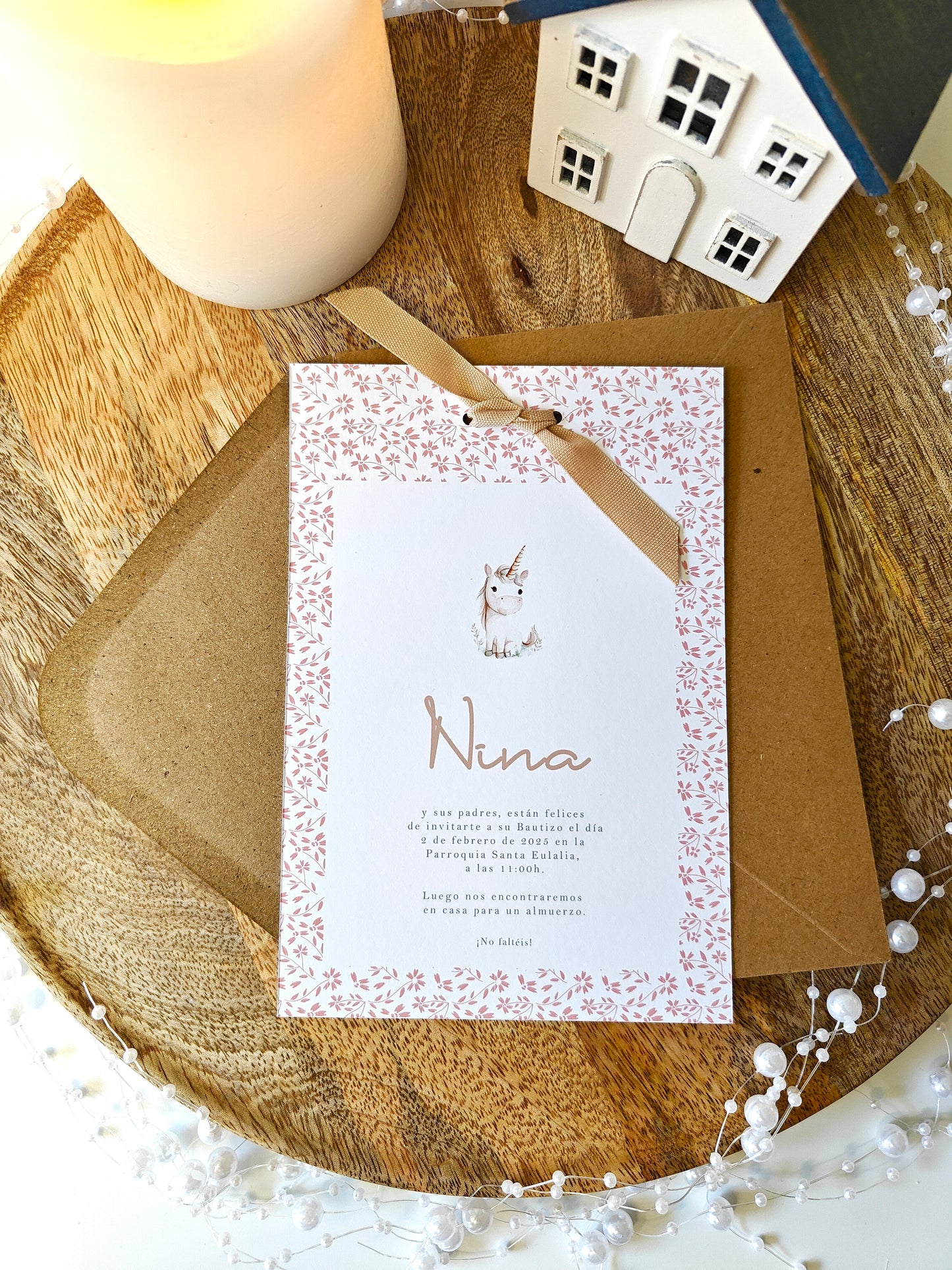Invitación impresa personalizada Bautizo COLECCIÓN UNICORNIO