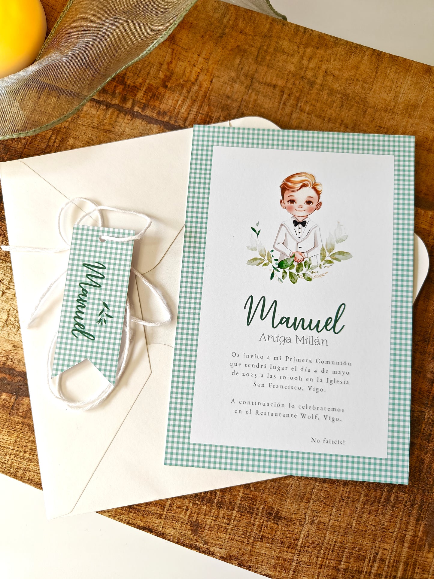 Invitación impresa personalizada Comunión COLECCIÓN EUCALIPTO