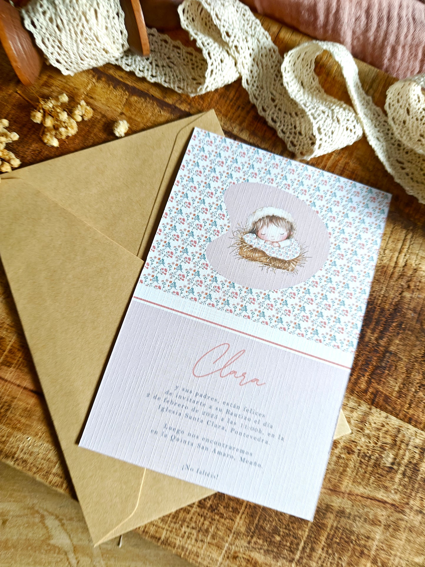 Invitación impresa personalizada Bautizo COLECCIÓN BABY GIRL