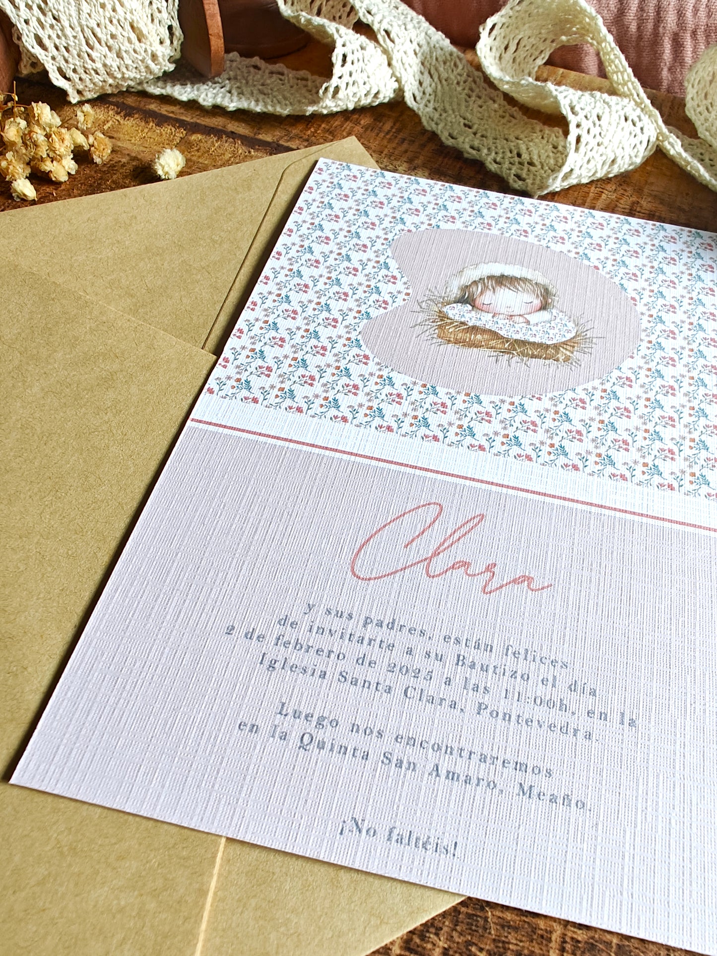 Invitación impresa personalizada Bautizo COLECCIÓN BABY GIRL