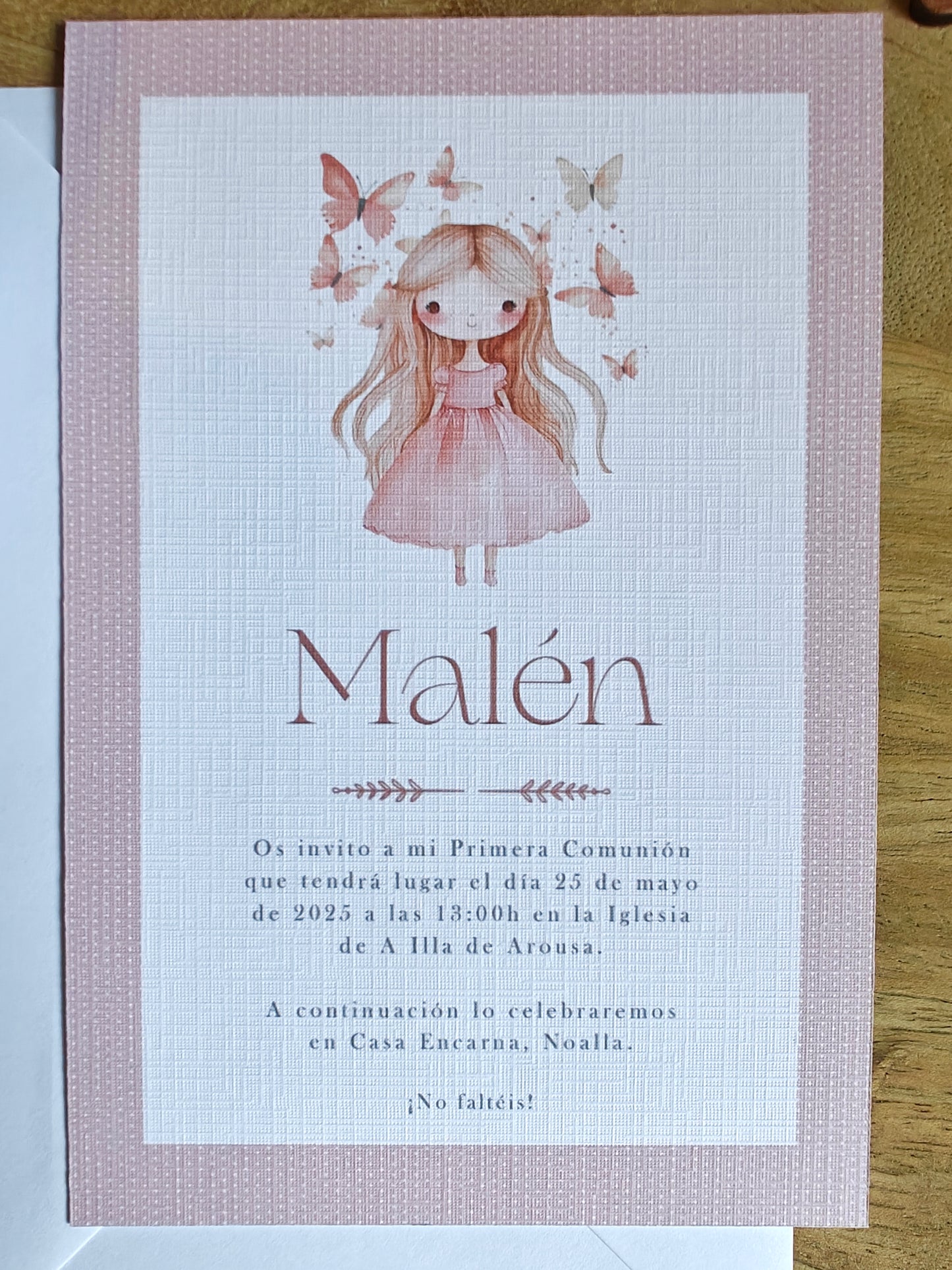 Invitación impresa personalizada Comunión COLECCIÓN BUTTERFLY