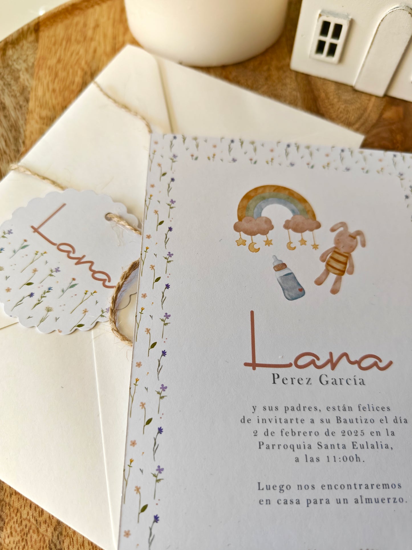 Invitación impresa personalizada Bautizo COLECCIÓN ACUARELAS