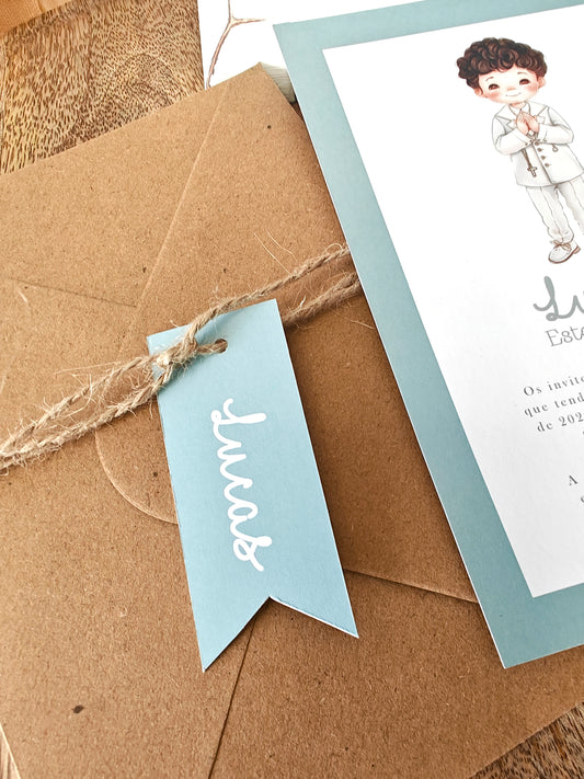 con nombre, fecha y lugar