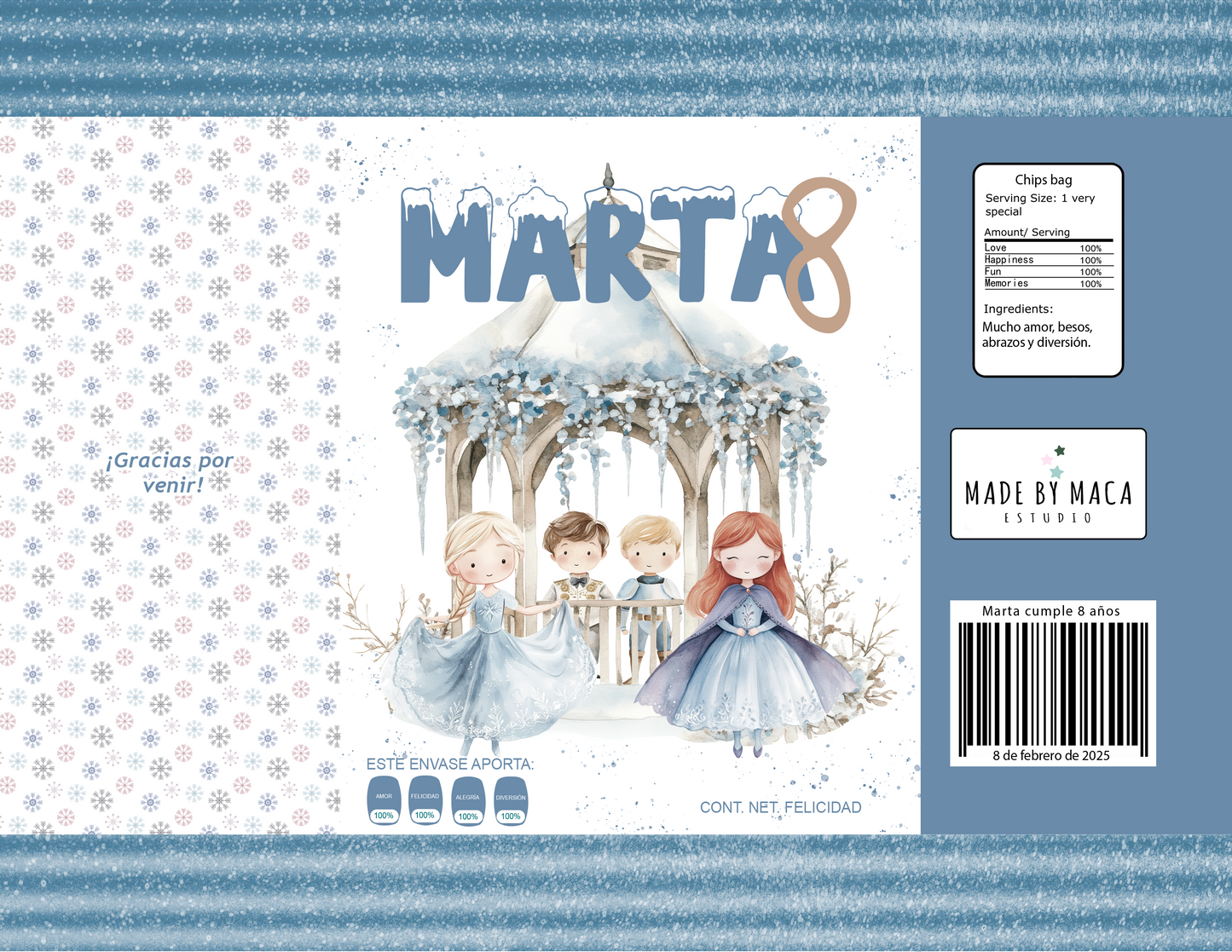 Pack decoración, papelería y detalles (Cuentos clásicos) Festejos y cumpleaños ICE PRINCESS