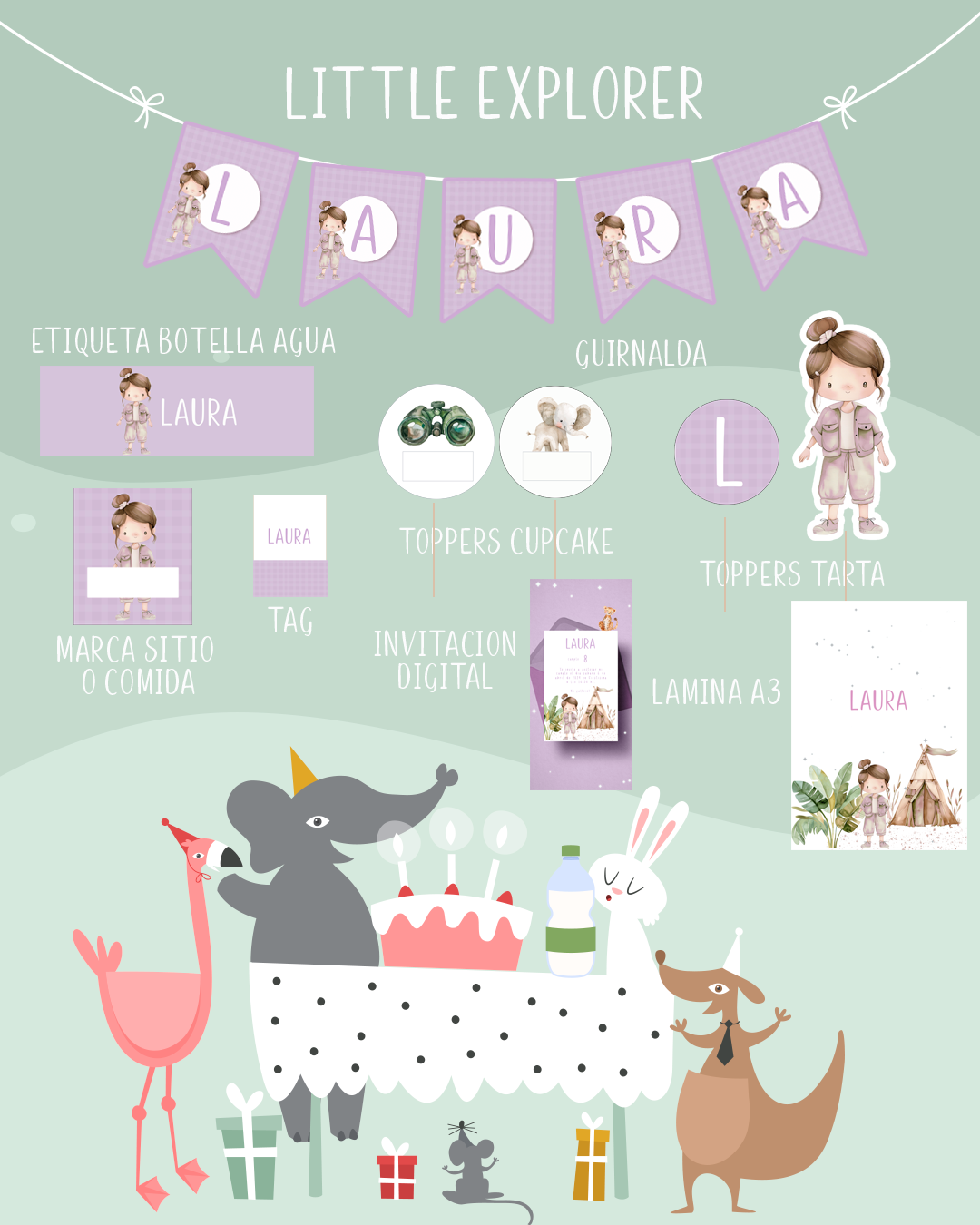 topper tarta, topper cupcakes, marcasitios, fajas de aguas etc