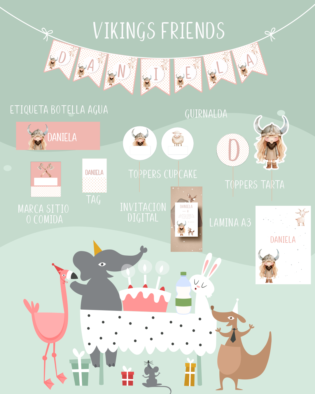 Pack PROMO decoración, papelería y detalles Festejos y cumpleaños VIKINGS FRIENDS