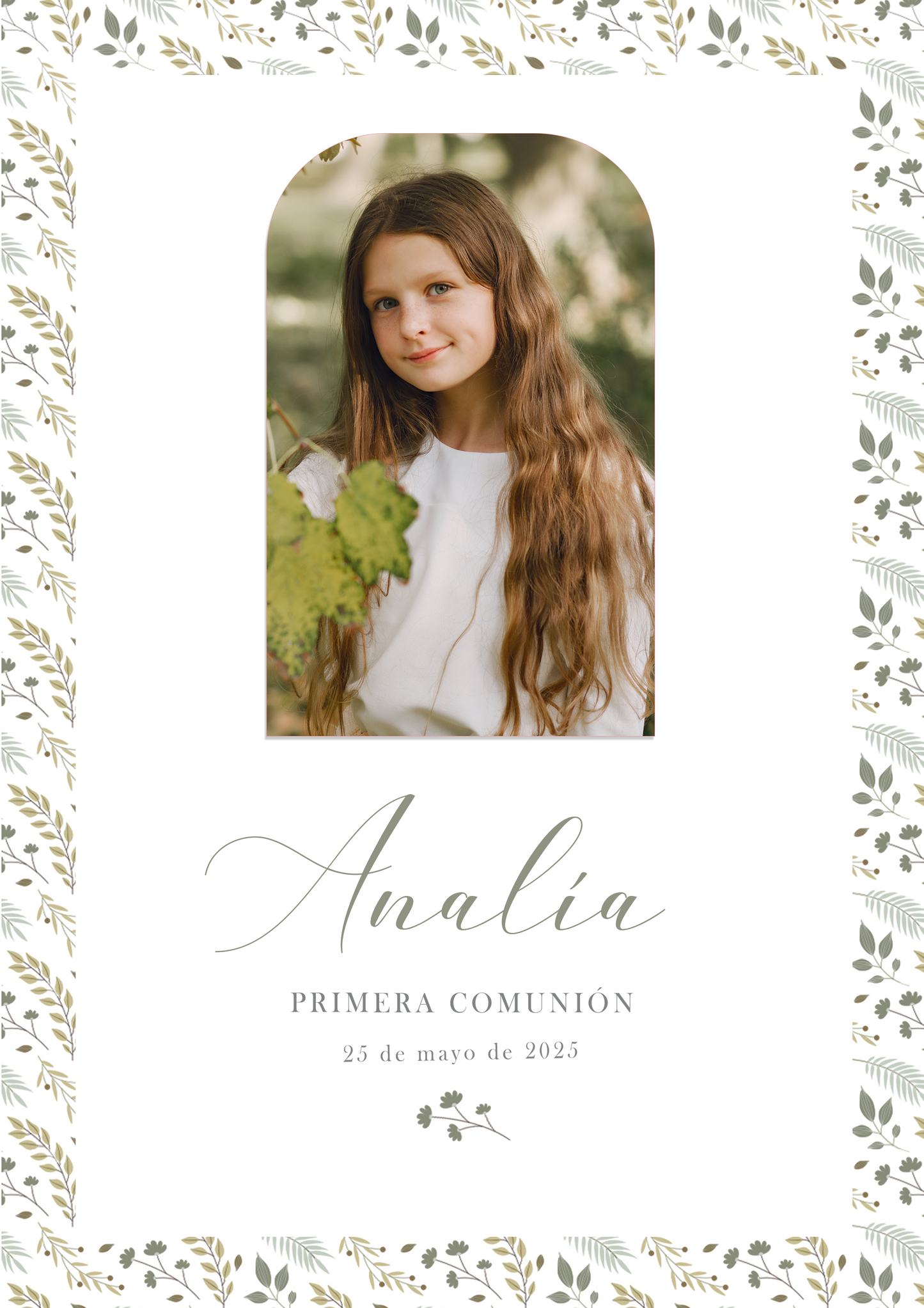 Láminas decorativas impresas personalizadas Comunión COLECCIÓN FLOWER GREEN