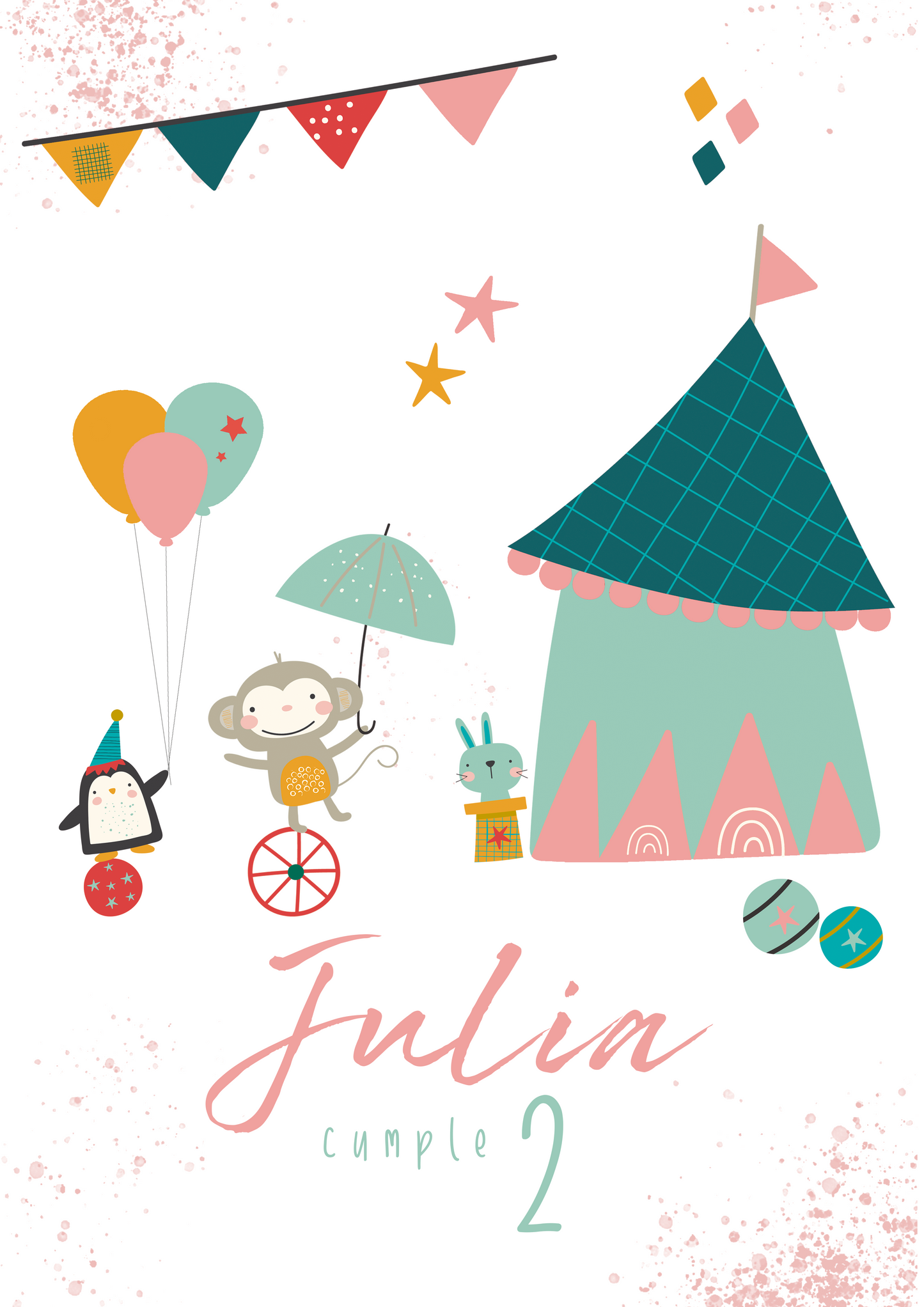 Pack decoración, papelería y detalles Festejos y cumpleaños CIRCUS FUN (con chocolatina)