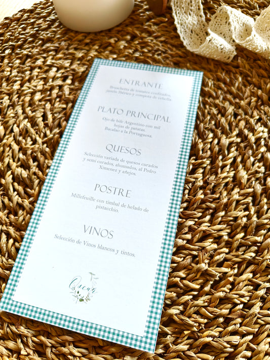 Minuta - Menú para mesa personalizado Primera Comunión COLECCIÓN VERONA