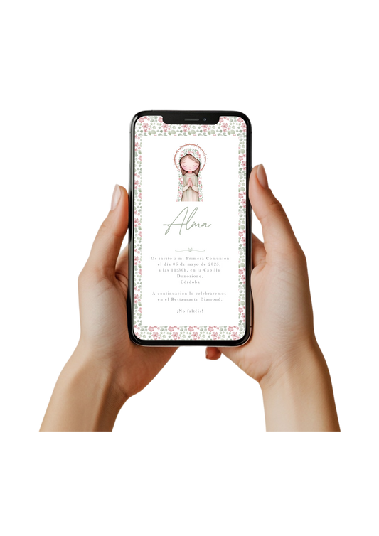 Invitación digital personalizada Comunión VIRGENCITA