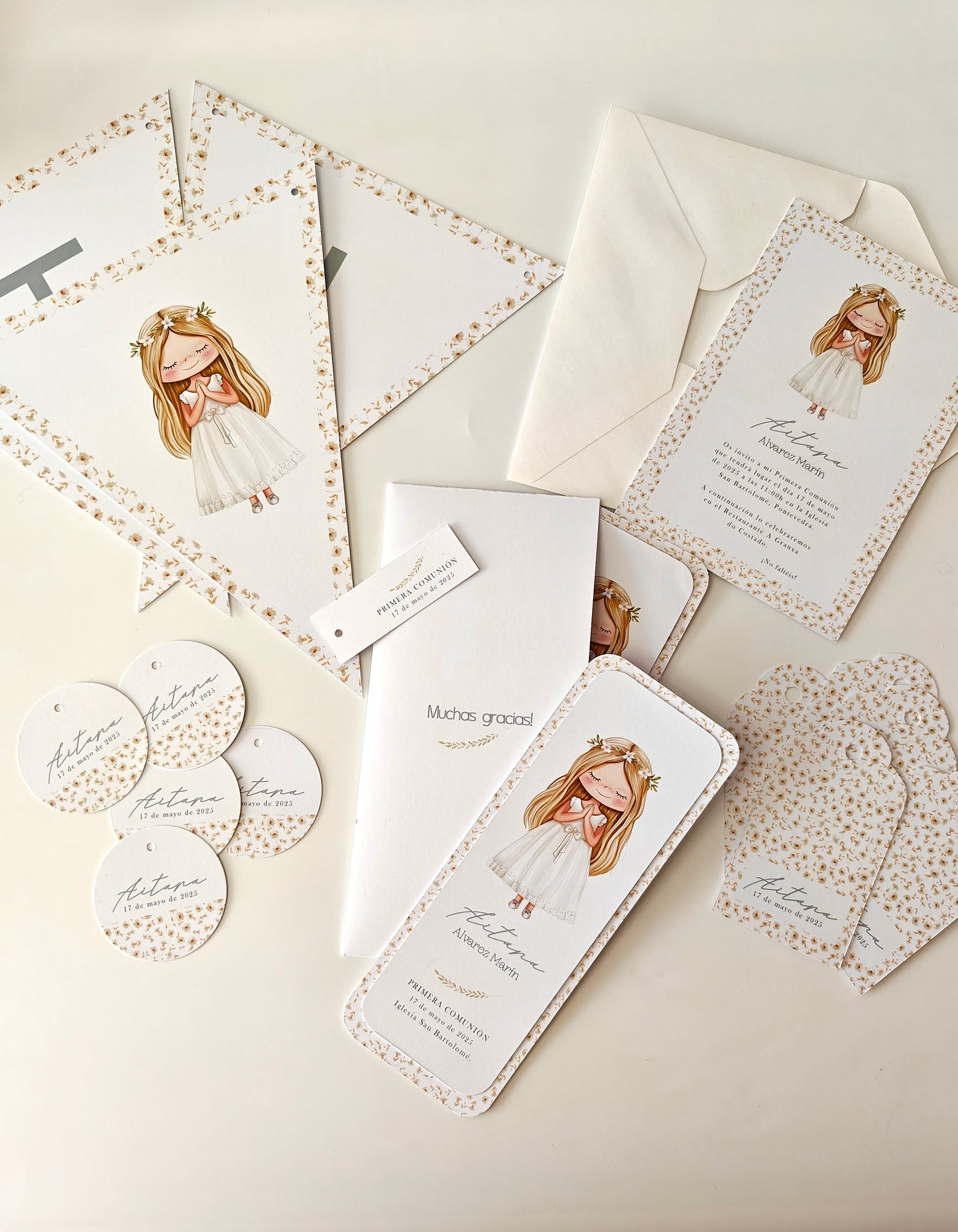 invitacion, guirnalda, recordatorio, caja sorpresa, tags, etiquetas y detalles, todo personalizado