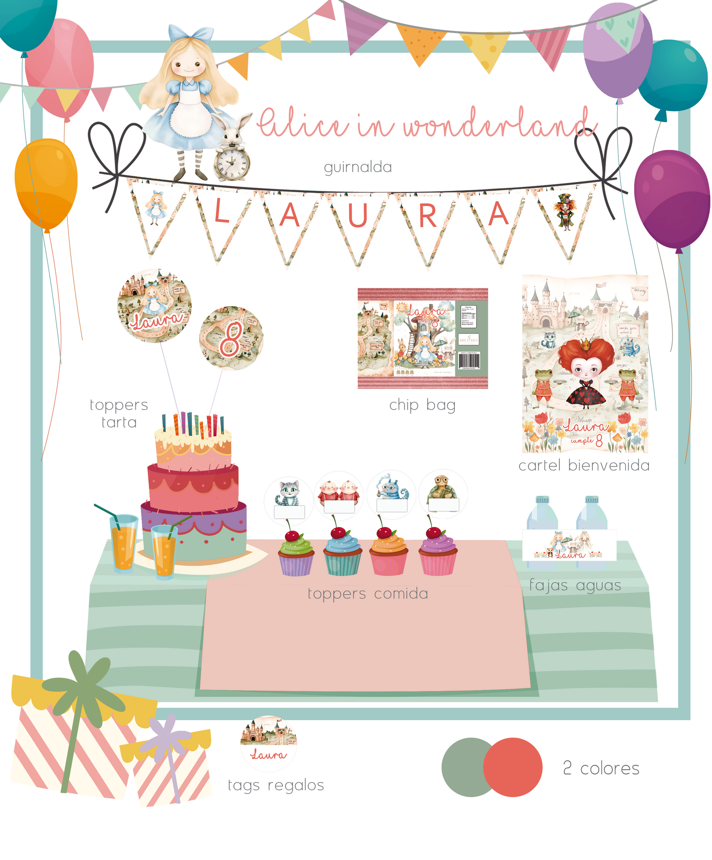 Pack Imprimible, hazlo en casa!! Archivo digital. COLECCIÓN ALICE IN WONDERLAND