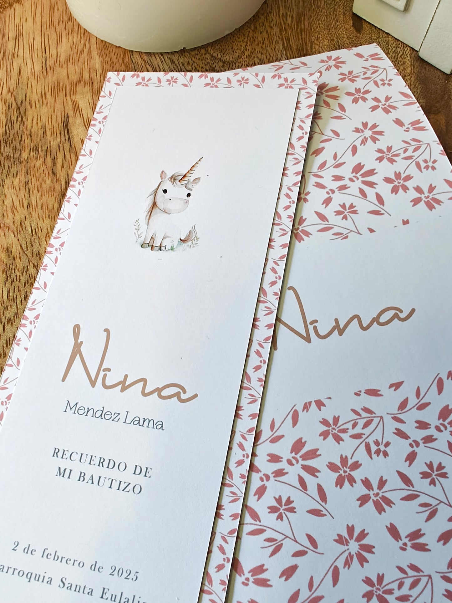Recordatorio / Punto de libro personalizado Bautizo COLECCIÓN UNICORNIO