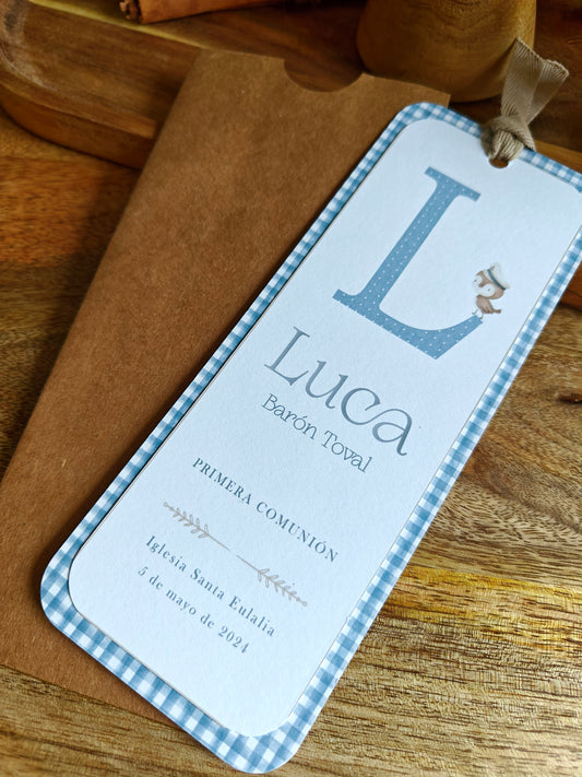 Recordatorio / Punto de libro personalizado Comunión COLECCIÓN INICIAL + Pajarito marinero