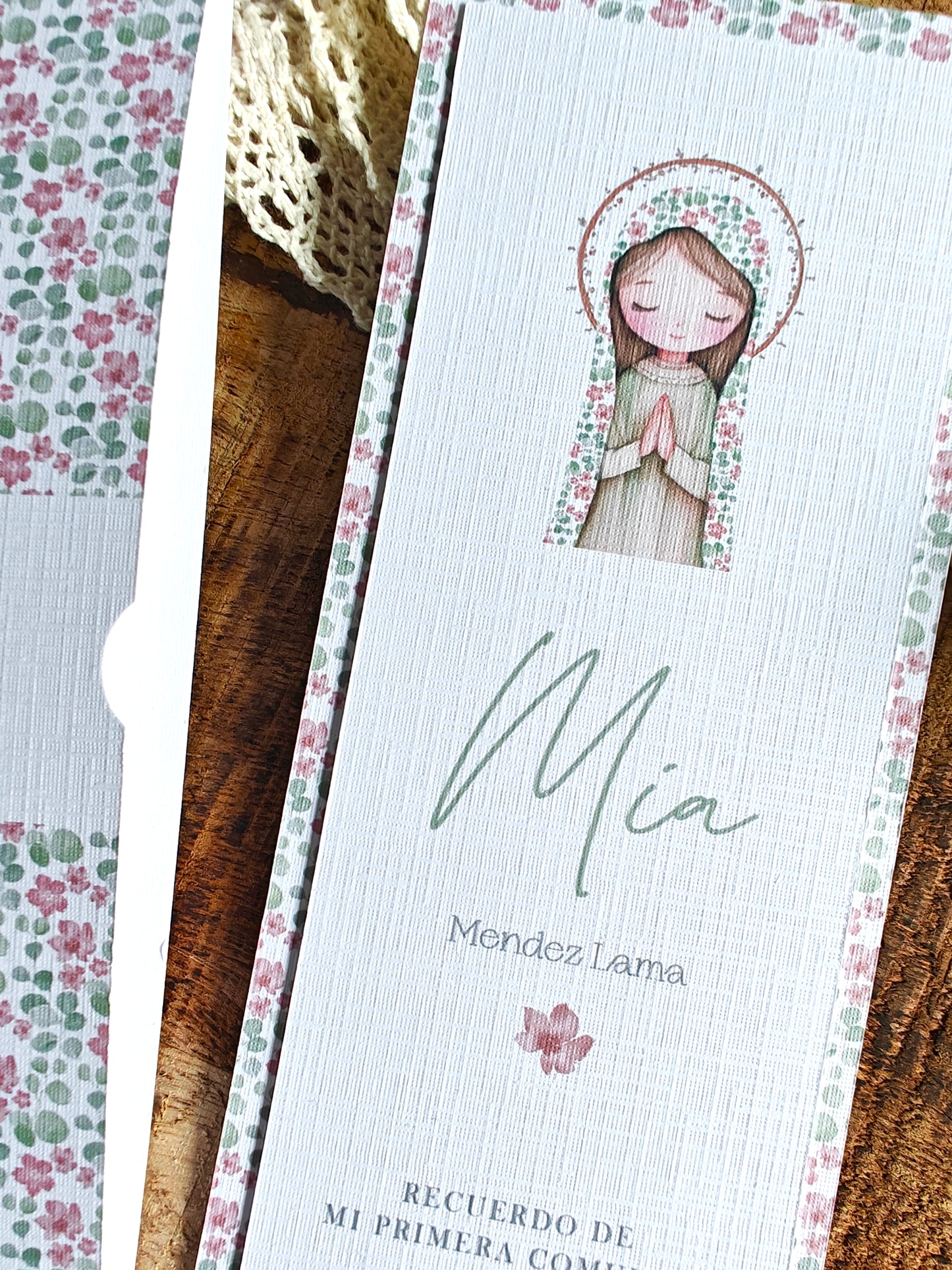 Recordatorio / Punto de libro personalizado Comunión COLECCIÓN VIRGENCITA