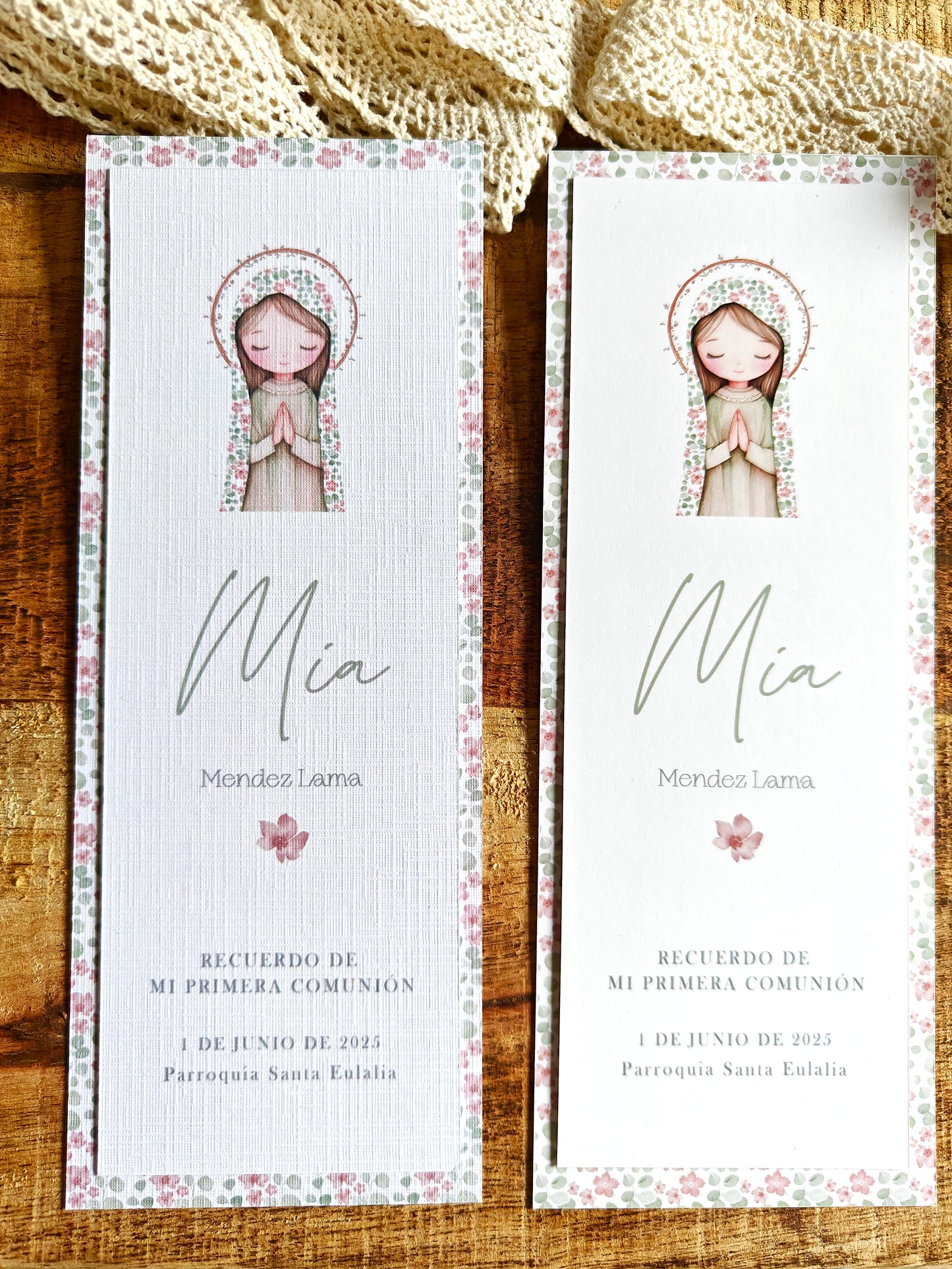 Recordatorio / Punto de libro personalizado Comunión COLECCIÓN VIRGENCITA