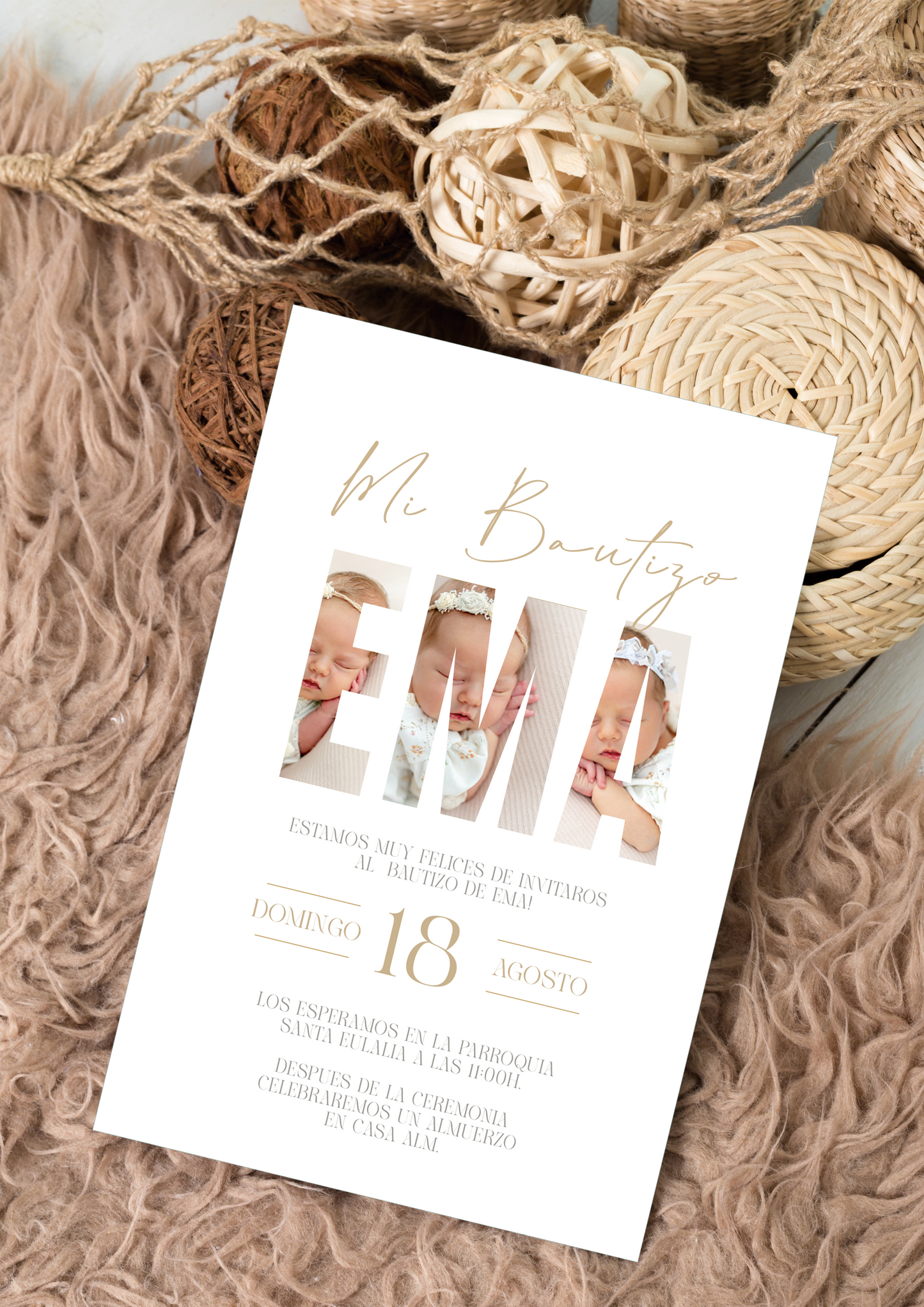 Invitación impresa personalizada Bautizo COLECCIÓN WOODLAND FOTO ¨NEW¨