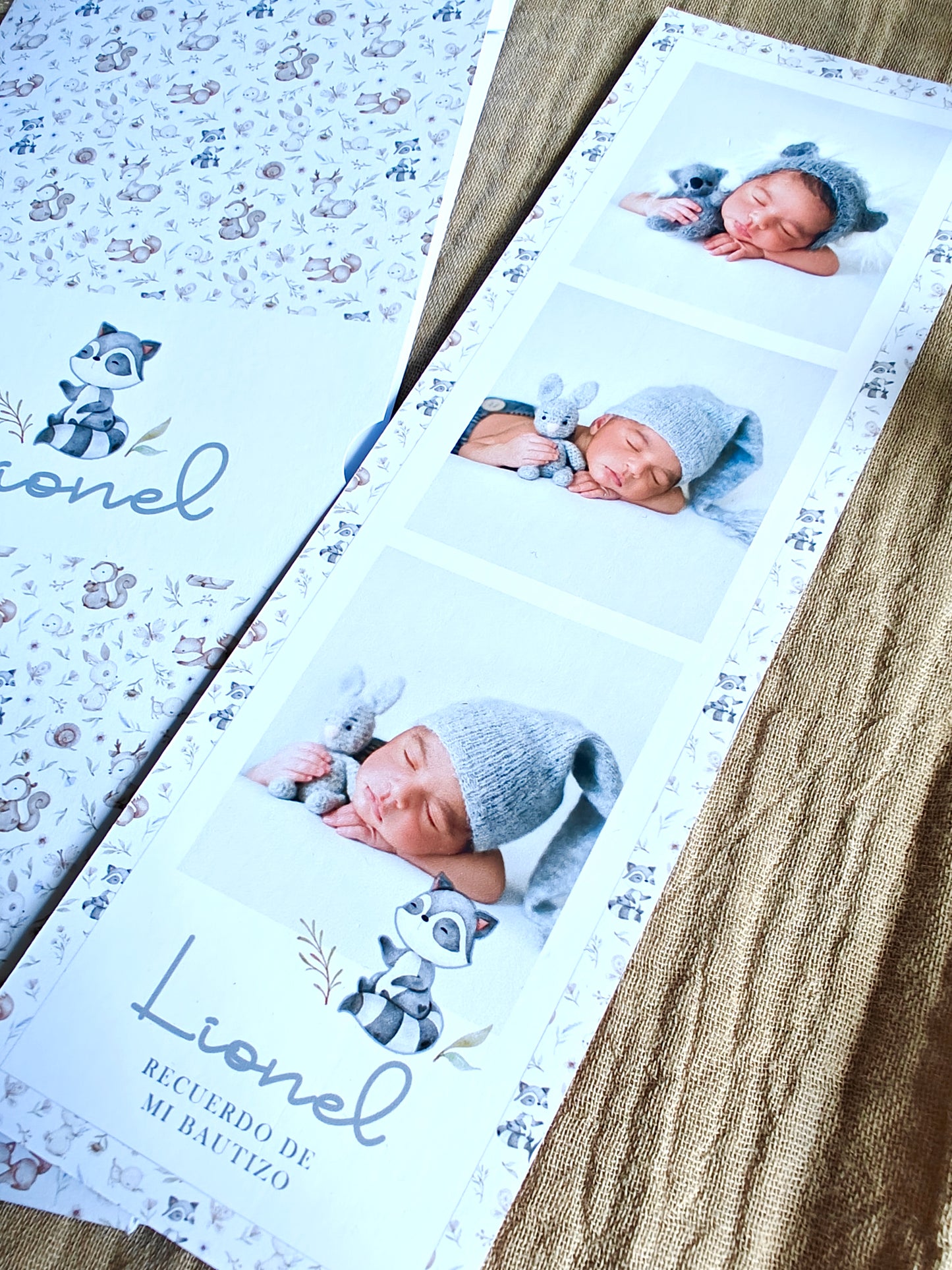 Recordatorio con foto personalizado Bautizo COLECCIÓN WOODLAND