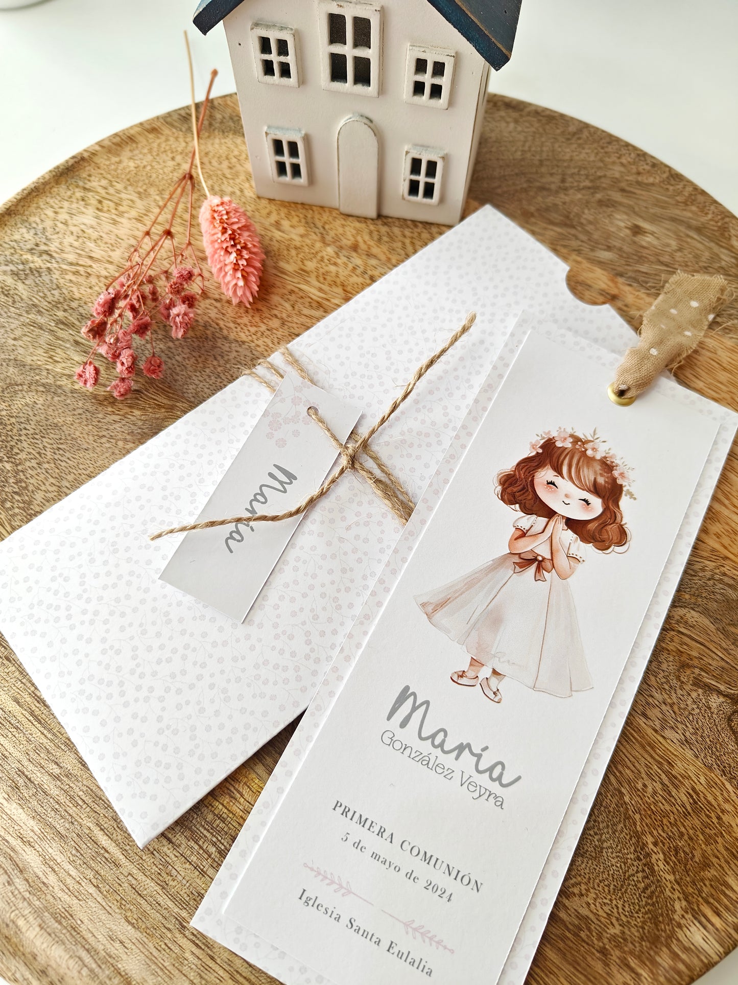 Recordatorio / Punto de libro personalizado Comunión COLECCIÓN ROSA
