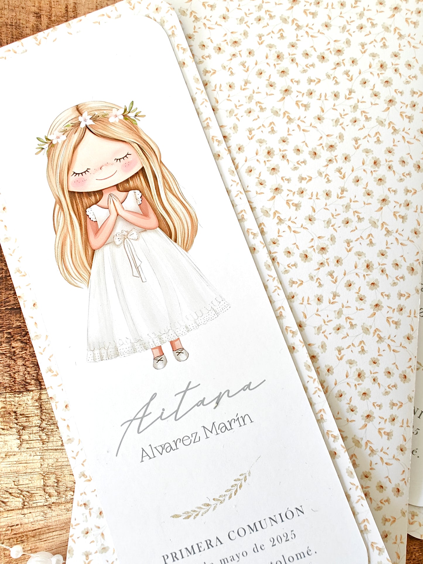 Recordatorio / Punto de libro personalizado Comunión COLECCIÓN CAMOMILE