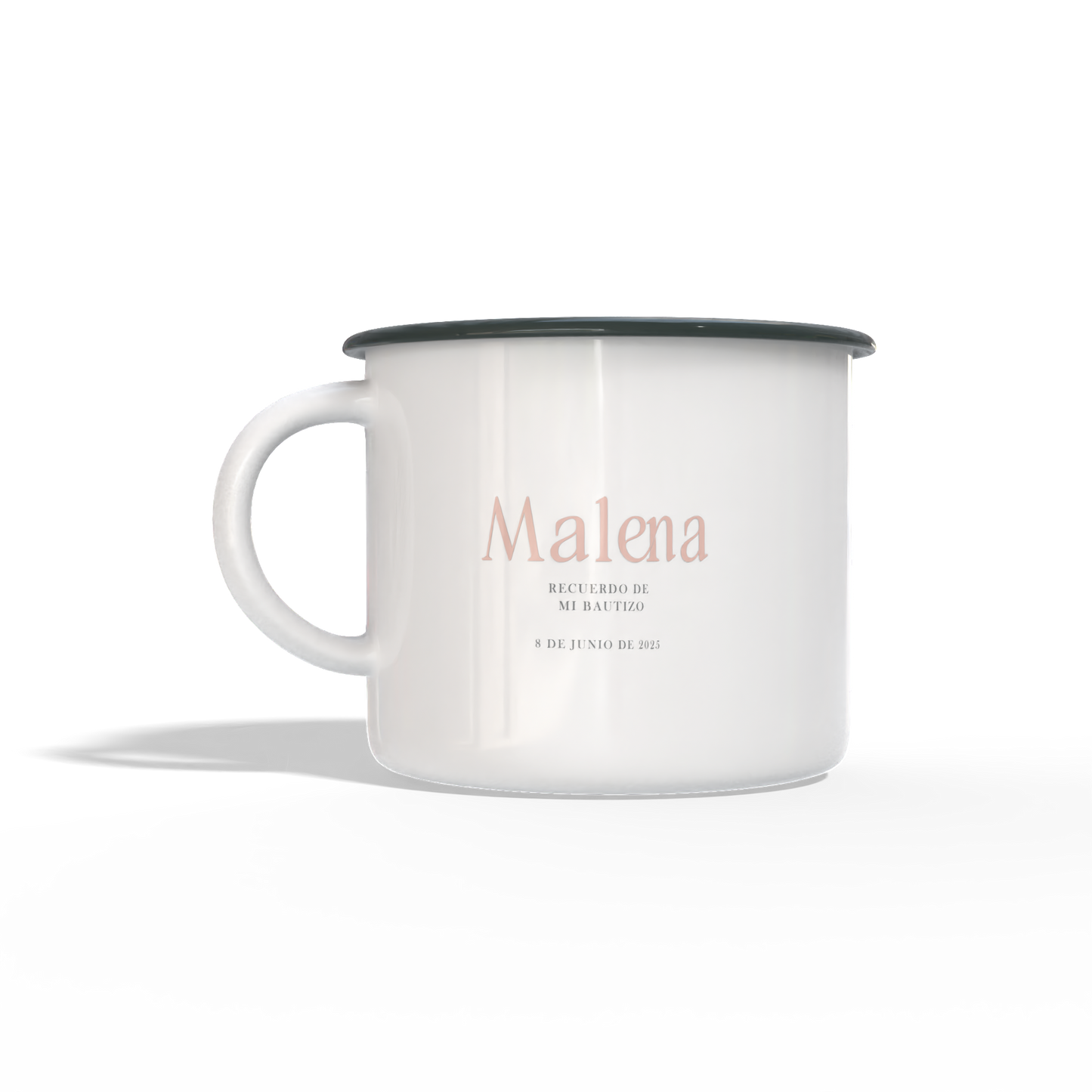 Taza metal estilo vintage personalizada Bautizo