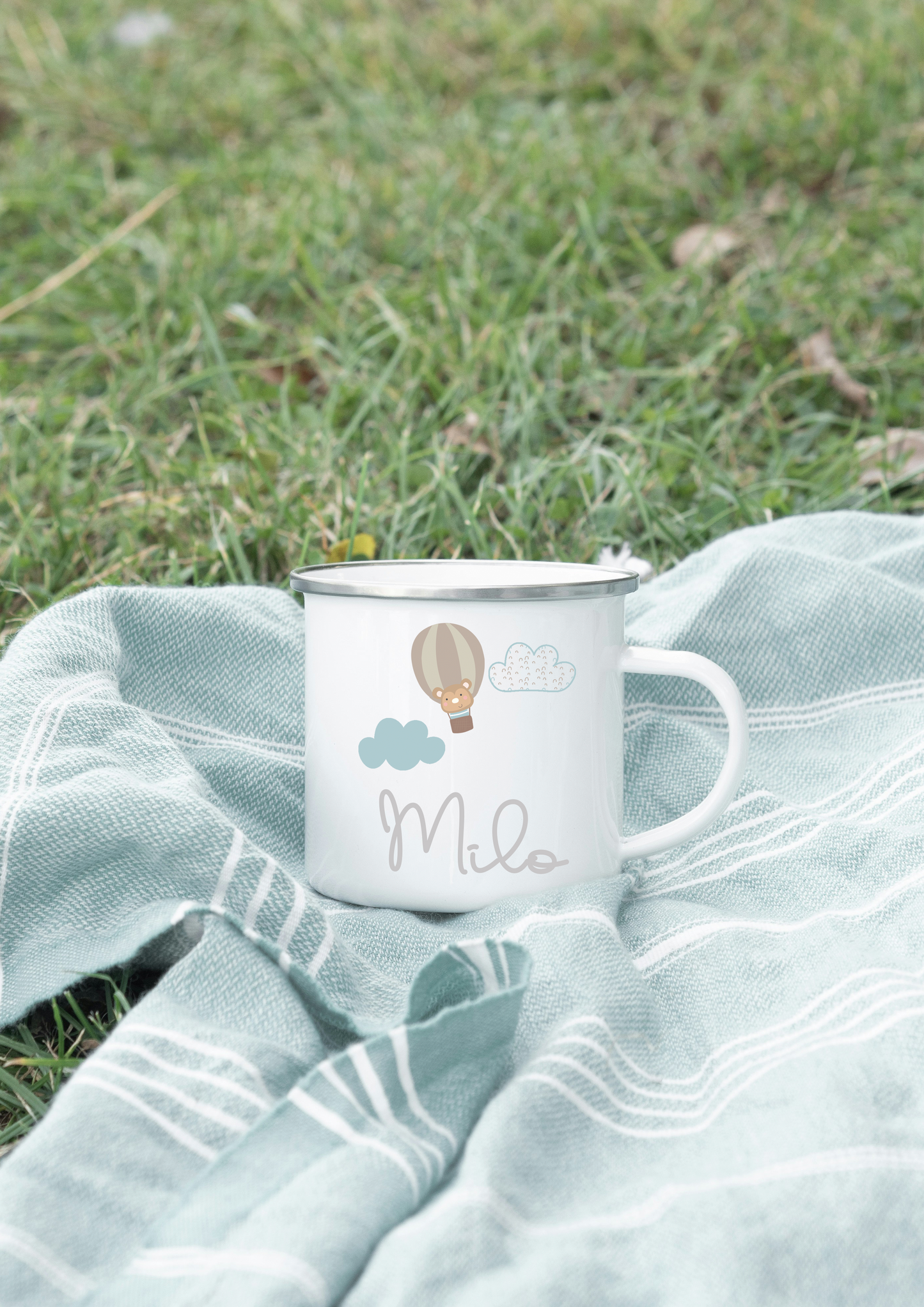 Taza metal estilo vintage personalizada Bautizo