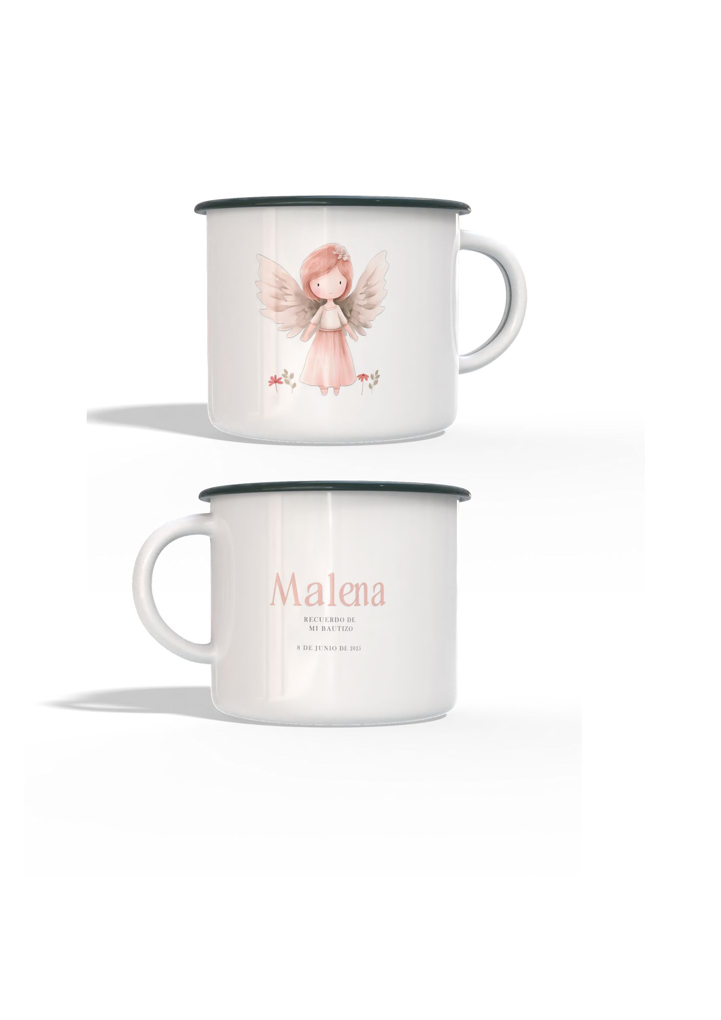 Taza metal estilo vintage personalizada Bautizo