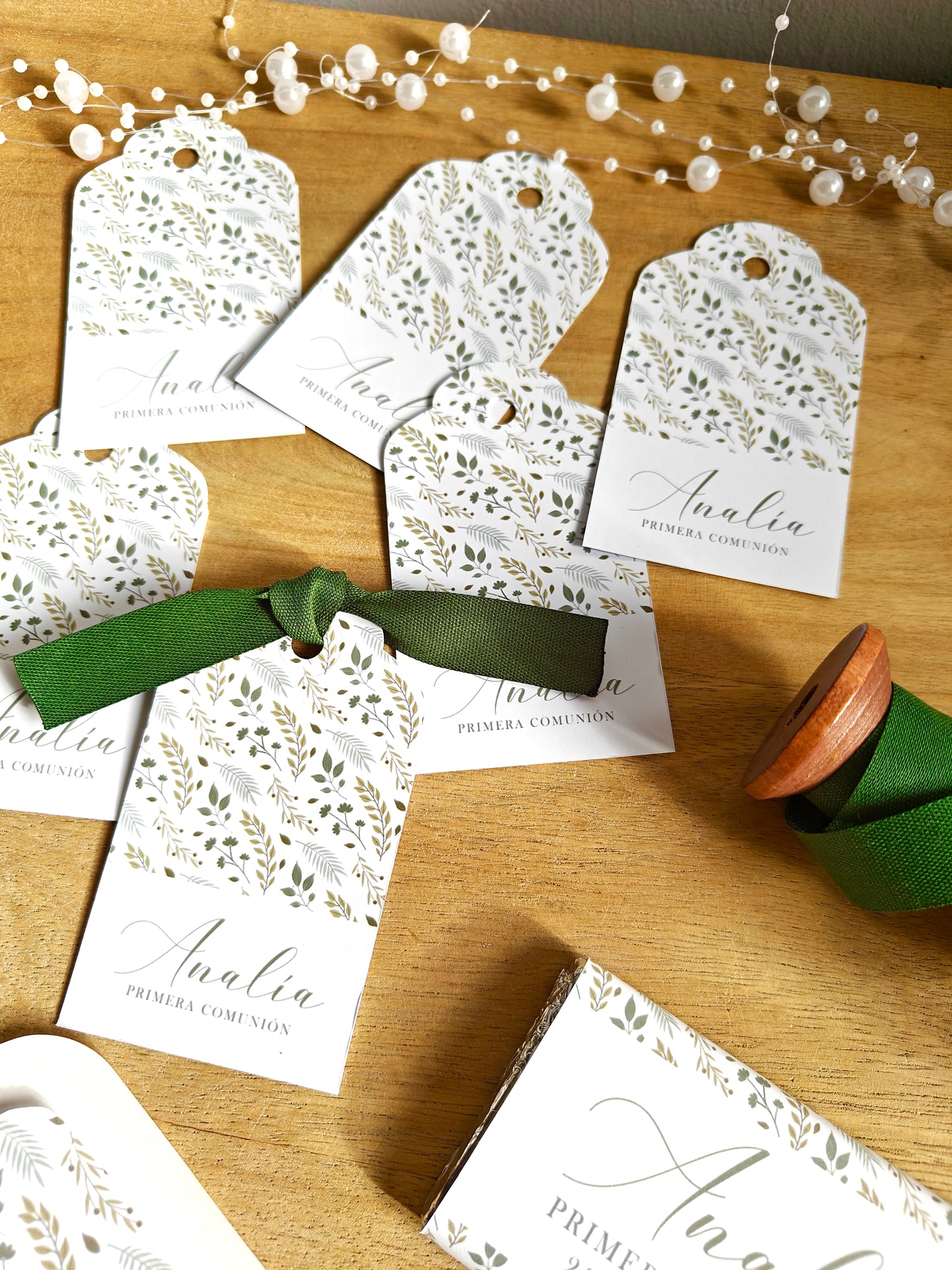 Pack x 15 Etiquetas personalizadas Comunión COLECCIÓN FLOWER GREEN