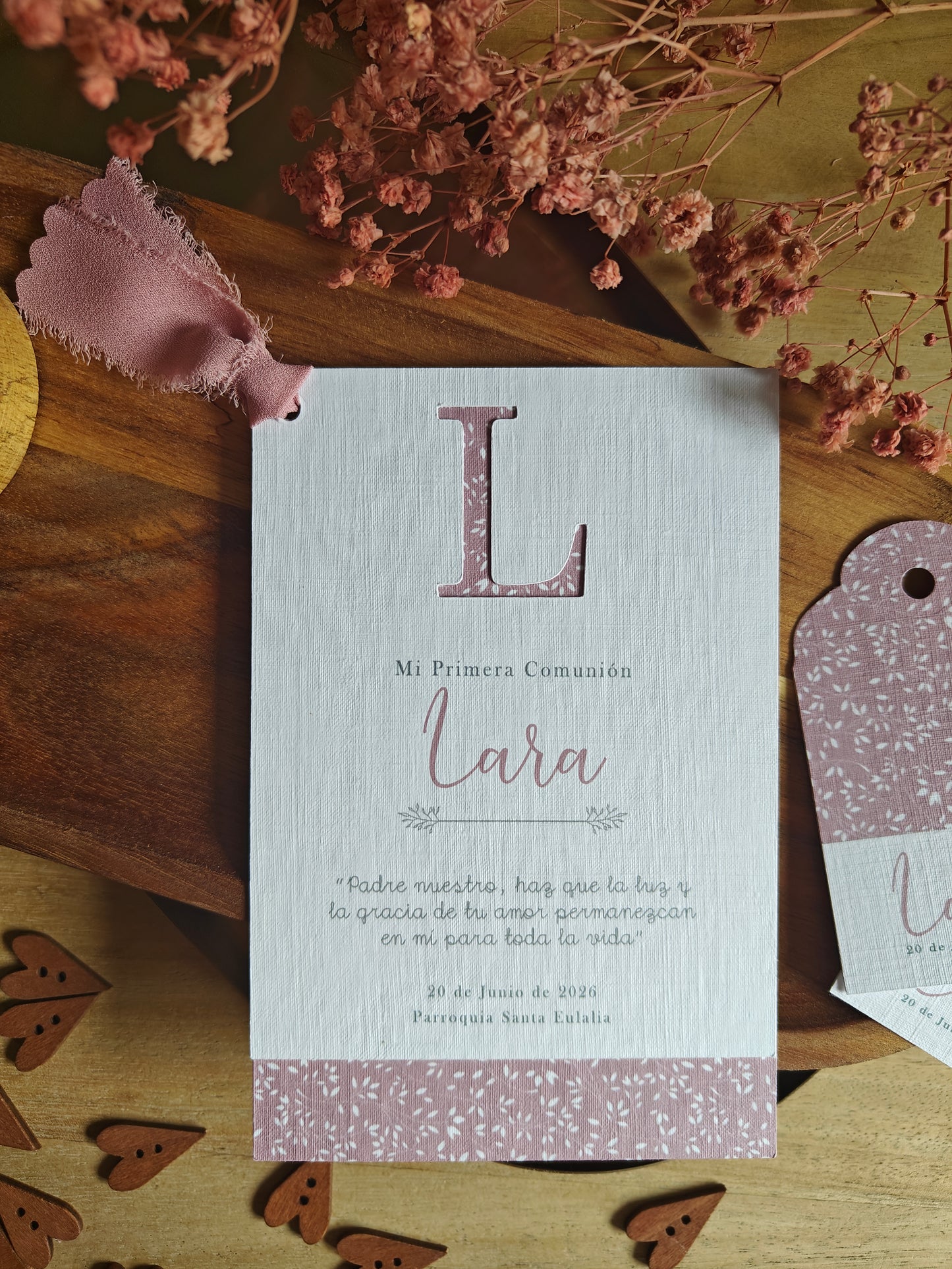 Recordatorio tarjeta con lazo COLECCIÓN INICIAL CALADA (NEW)